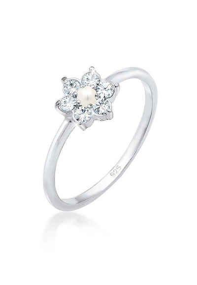 Elli Premium Verlobungsring »Blume Floral Synthetische Perle 925 Silber«