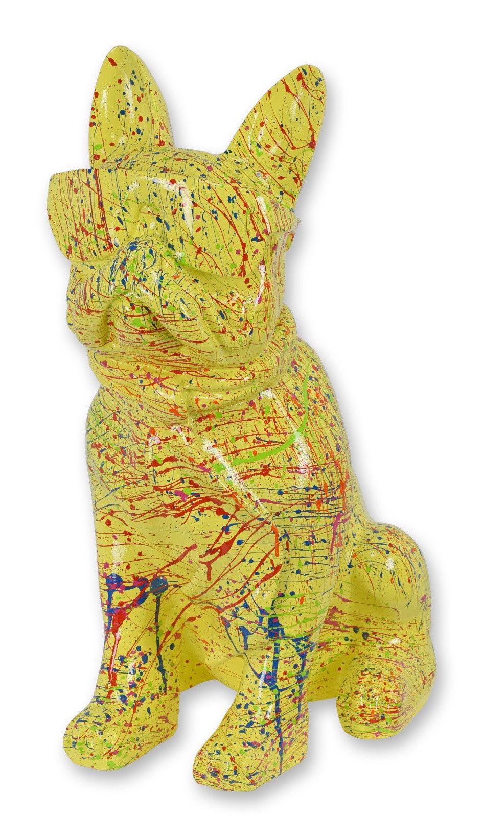 Aubaho Dekoobjekt Figur Bulldogge mit Sonnenbrille und Krawatte gelbe Spritzer Replikat