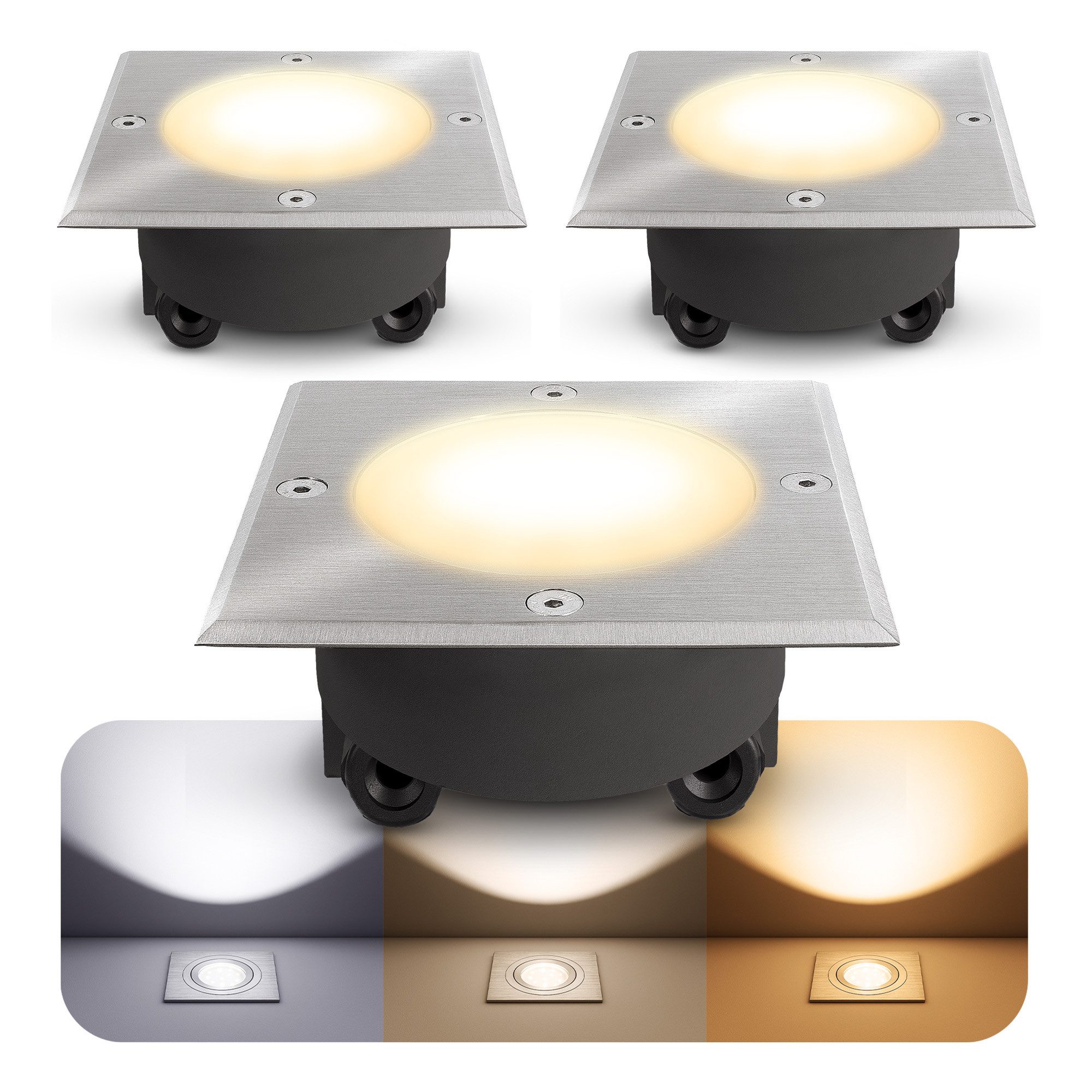 SSC-LUXon LED Gartenstrahler VIROK LED Bodeneinbaustrahler IP67 3CCT Lichtfarbe GX53 230V, Neutralweiß, Warmweiß, Tageslichtweiß