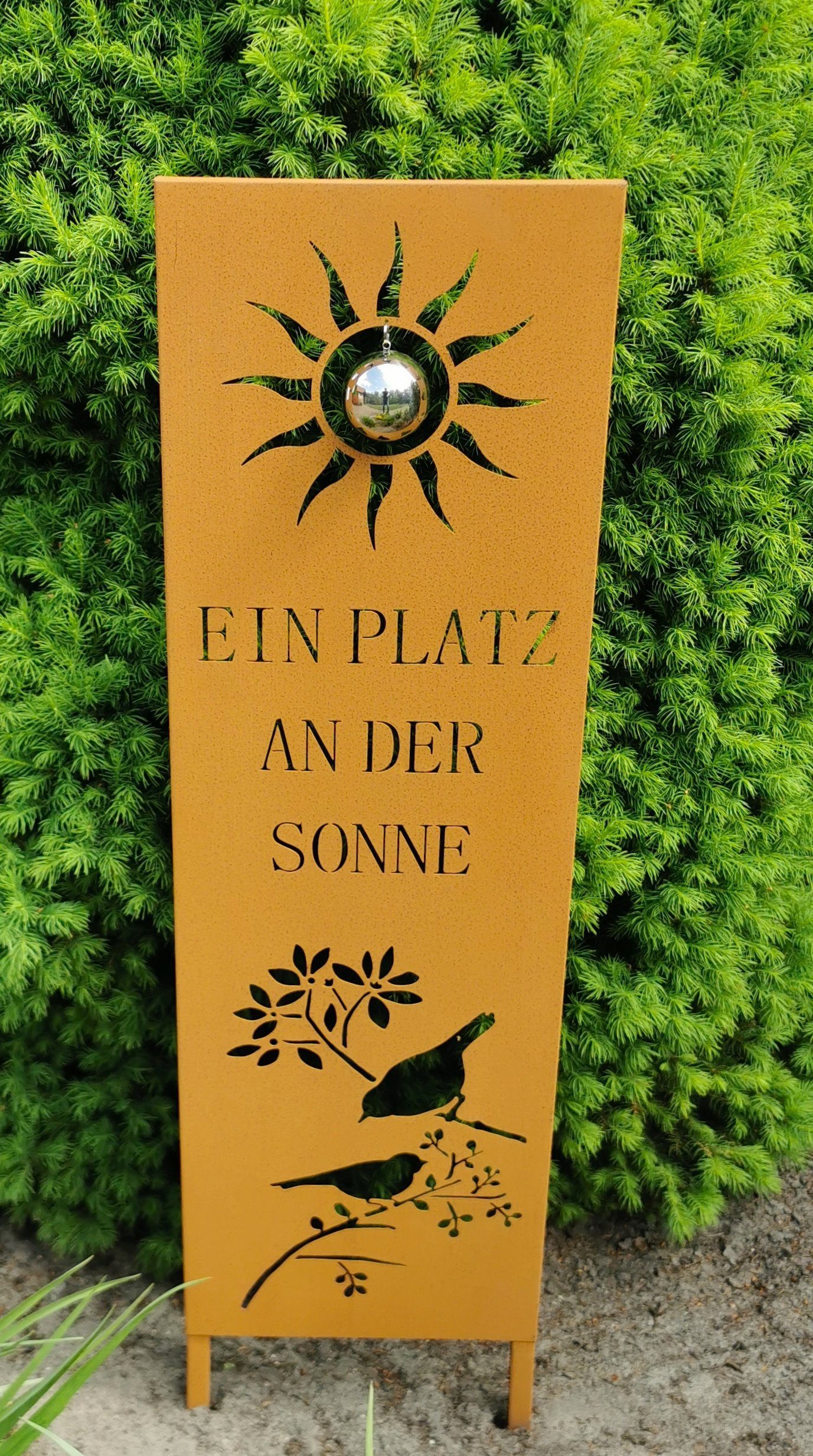 Jürgen Bocker Garten-Ambiente Gartenstecker Gartenstecker Beetstecker Cortenstahl 120 Schild "Sonne" aus cm Tafel