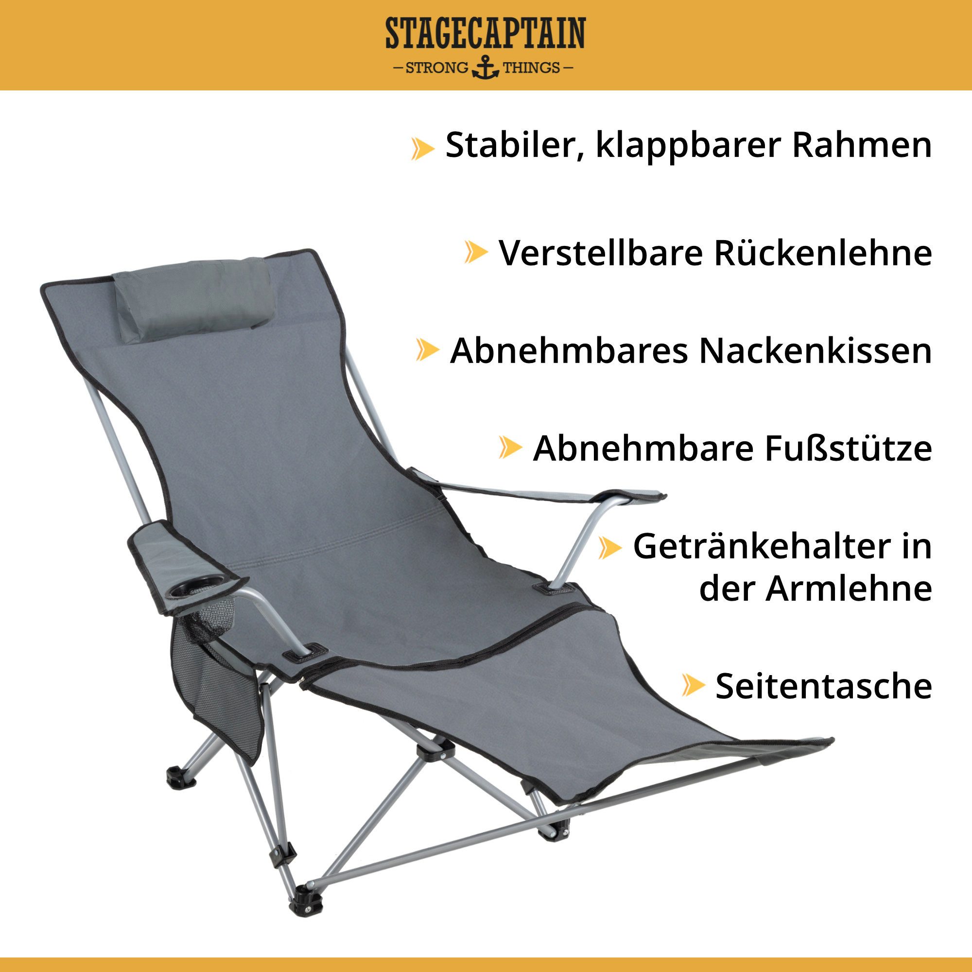 Stagecaptain Campingstuhl CSF-600 MKII Nick Campingsessel mit Fußstütze - Superbequem (4 St), Gartenstuhl faltbar, Anglerstuhl, Faltstuhl, Strandstuhl inkl. Tasche