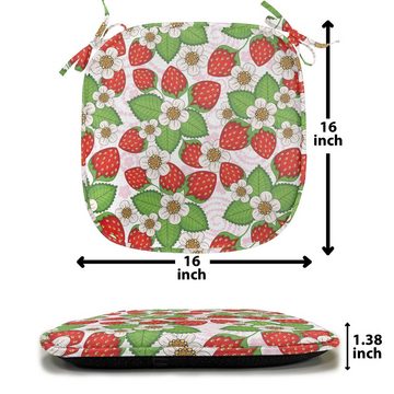 Abakuhaus Stuhlkissen Dekoratives wasserfestes Kissen mit Riemen für Küchensitze, Blumen Erdbeeren Sommer