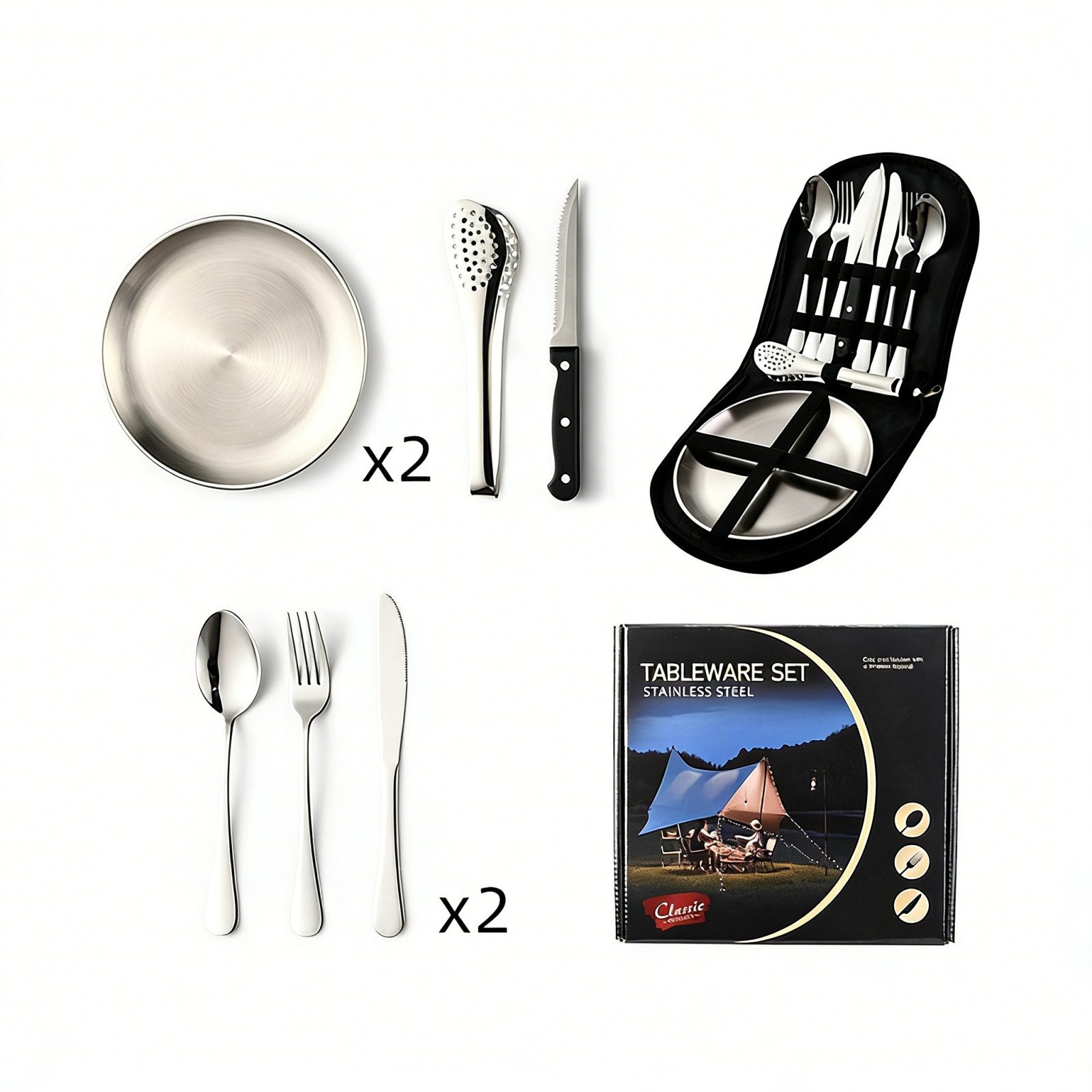 Jumpeak Besteck-Set Reisebesteck,camping besteck,salatbesteck edelstahl, besteck to go, 4 Personen, Camping geschirr set 2 personen,Campinggeschirr 4 personen,3 Farben
