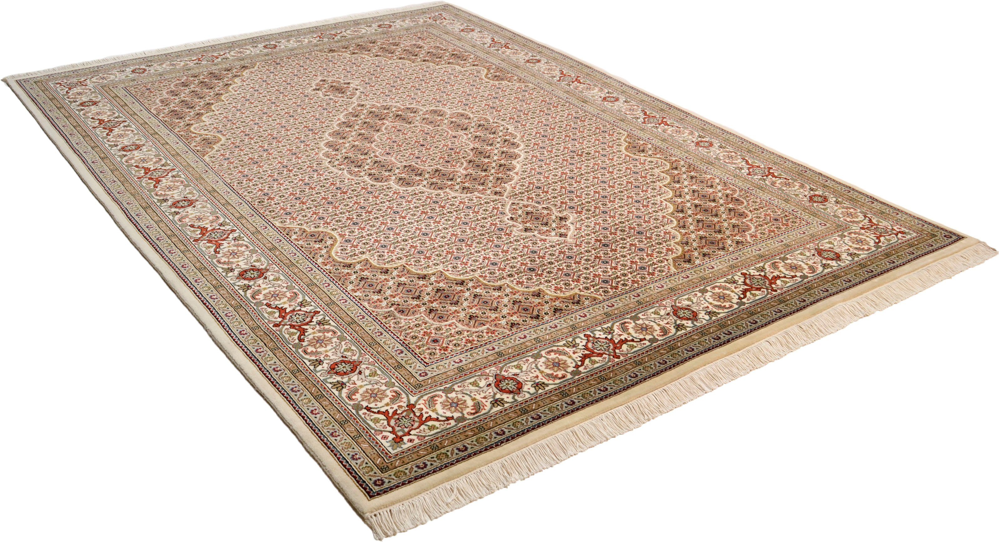 THEKO Orientteppich Mahi Tabriz, rechteckig, Höhe: 12 mm, handgeknüpft, Material: 80%Wolle, 20% Seide, mit Fransen