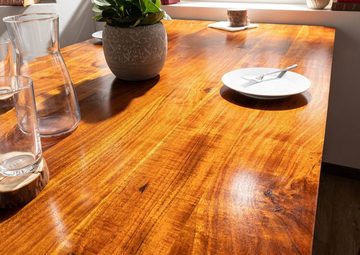 Massivmoebel24 Esstisch OXFORD (Stilvoller Esstisch für 6 Personen im Landhausstil, in braun lackiert 120x90x76 Akazie), hochwertiges Edelholz;authentische Holzadern;aufwendige Schnitzereien und Verzierungen;