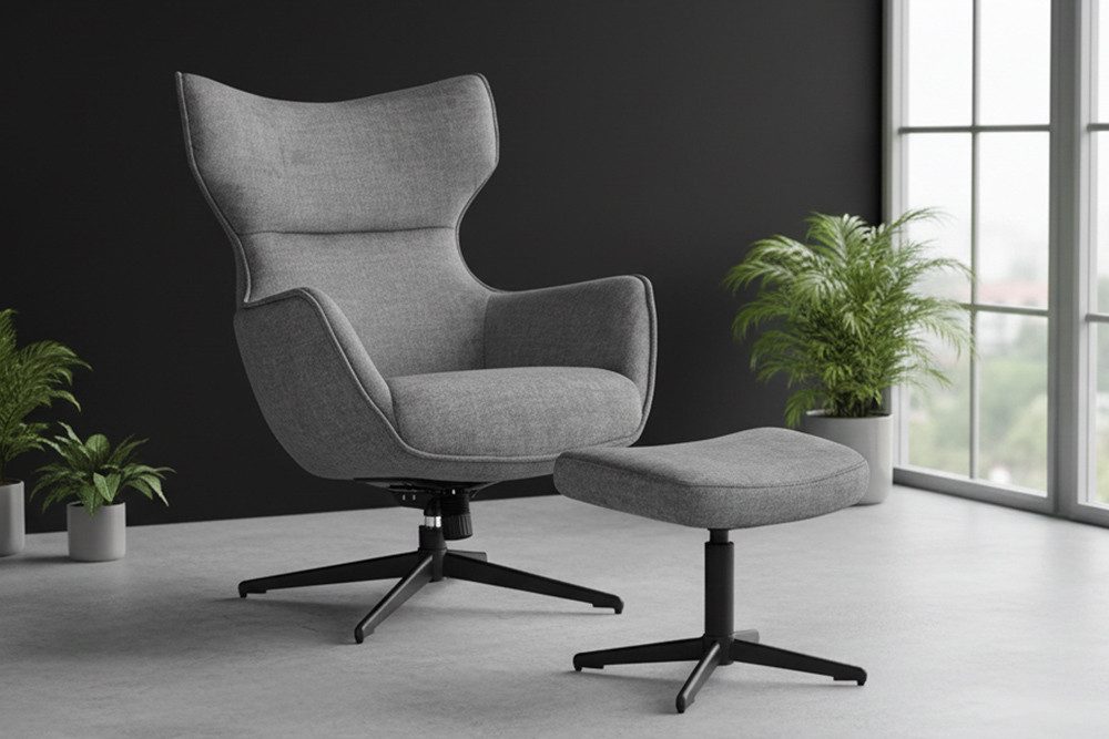 riess-ambiente Ohrensessel VOGUE grau / schwarz - Samt, Metallbeine, mit Armlehnen, 360° drehbar (Einzelartikel, 1-St), gepolsterter Lesesessel - ideal für Wohnzimmer, Homeoffice & Leseecke