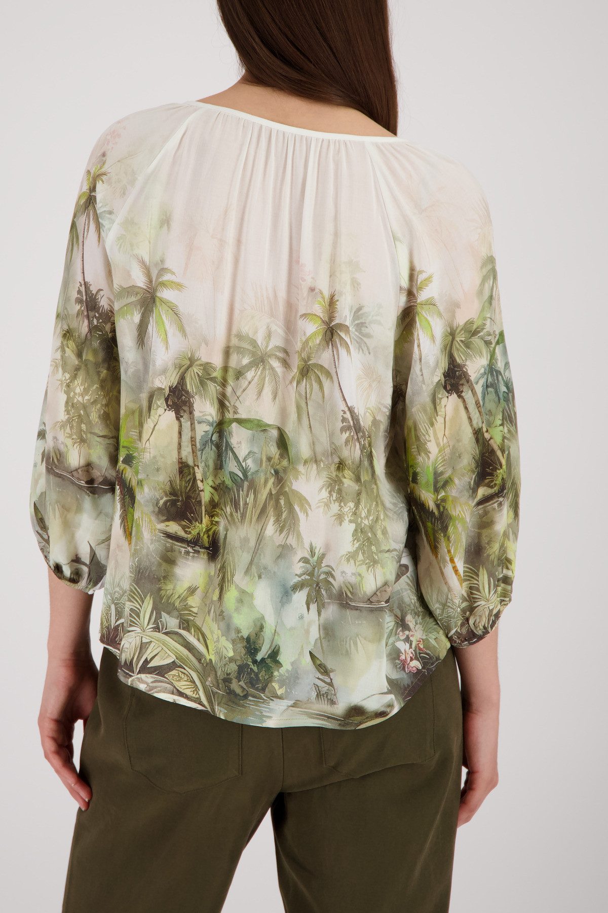 Monari Schlupfbluse Bluse Tropical Allover Regular fit mit tropischem Print