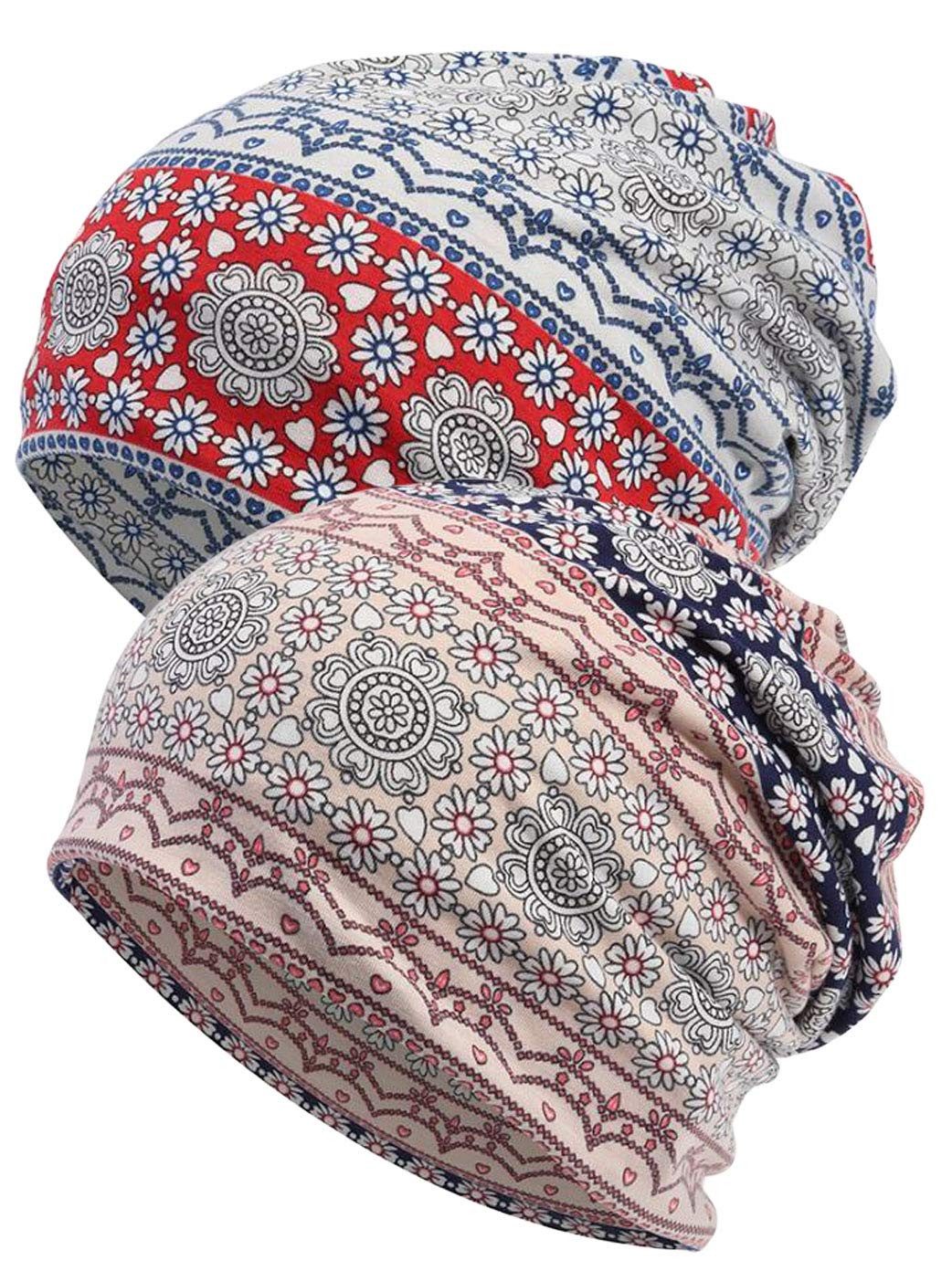 Coonoor Kopftuch 2 Stück Frauen Chemo Hut Turban Beanie, Schal, Dünne Mütze, (2-St), Headwear Bandana für Haarausfall