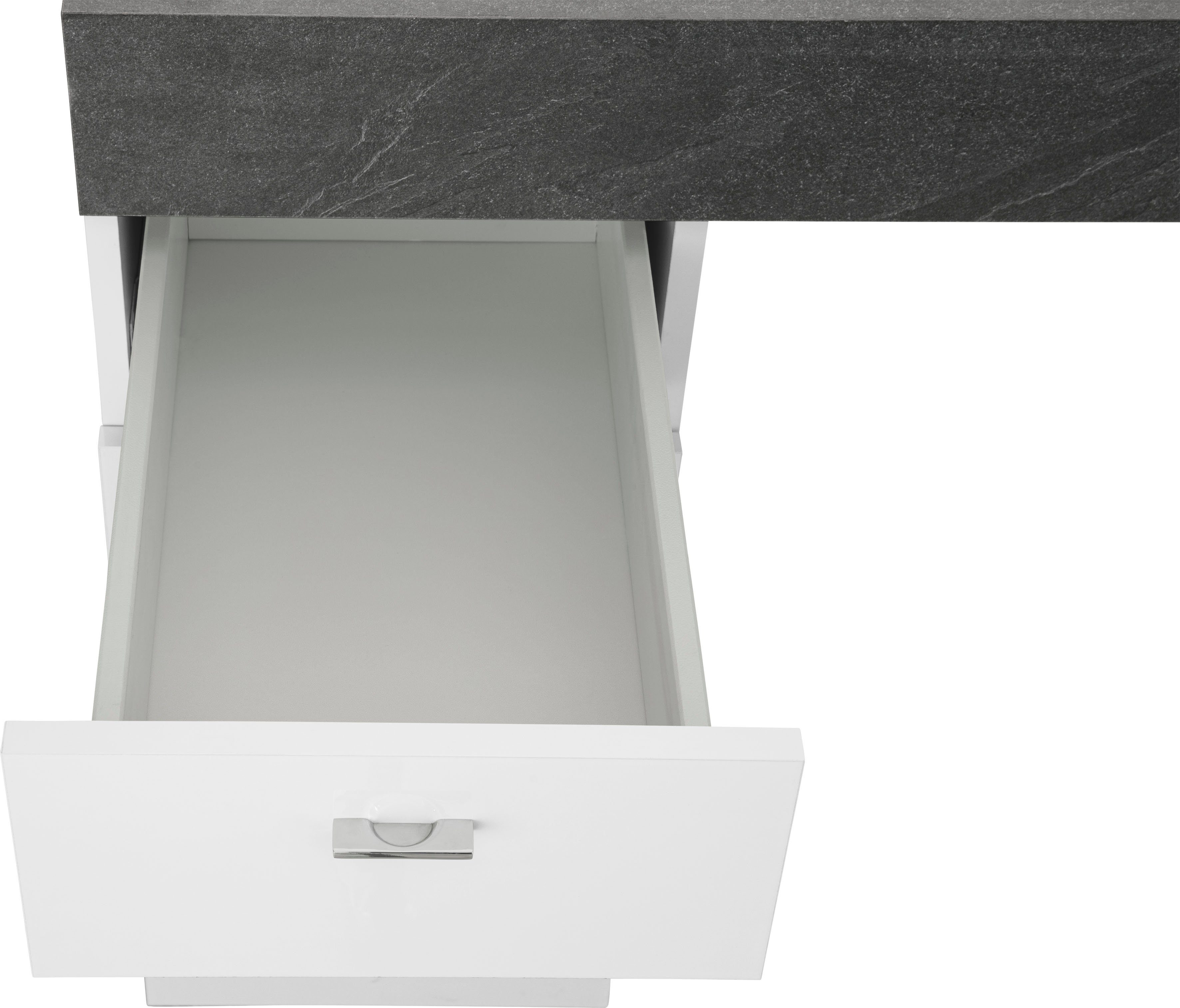 Tecnos Schreibtisch Sliding, Tischplatte ausziehbar Hochglanz schiefer /schiefer weiß 
