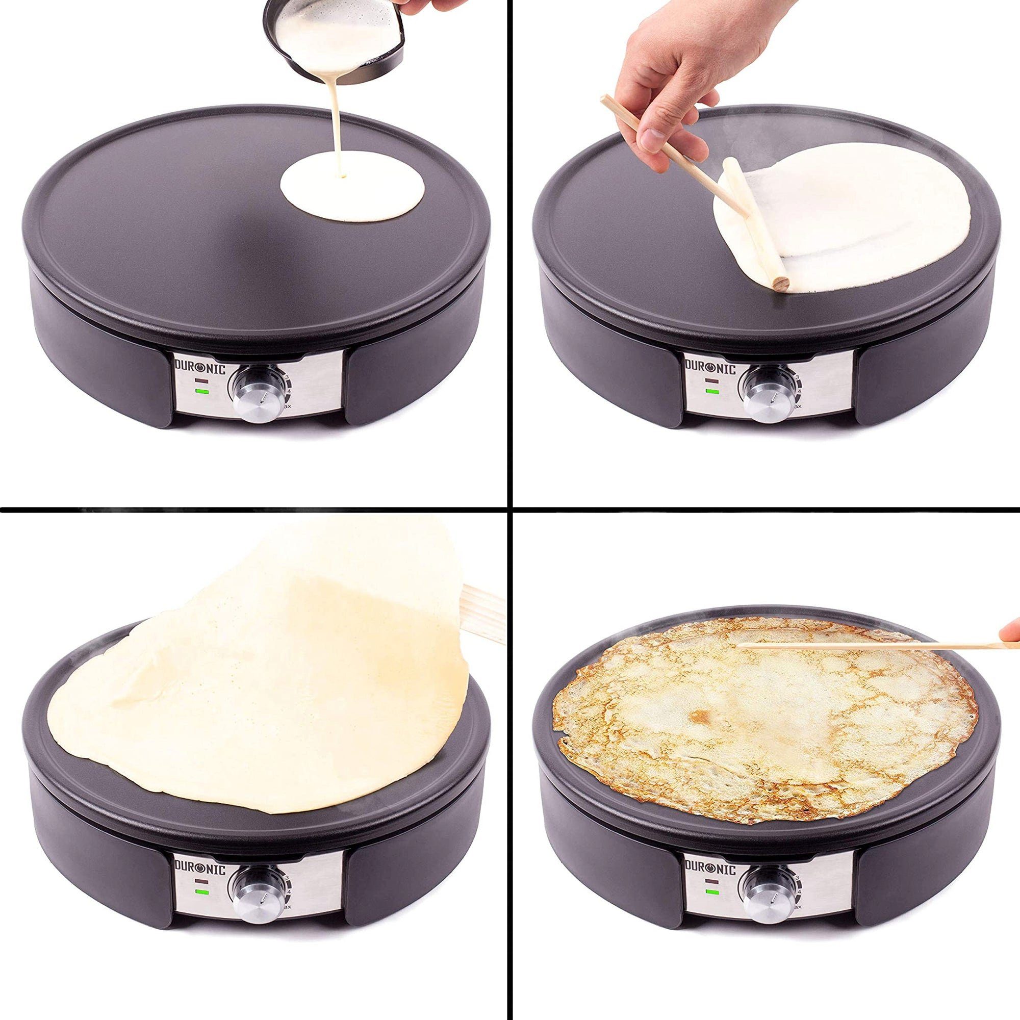 Duronic 2-in-1-Crêpesmaker PM152, 1500 W, Ø 37 cm, Antihaftplatte, Crêpesgerät