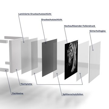 DEQORI Couchtisch 'Pirschender Tiger', Glas Beistelltisch Glastisch modern