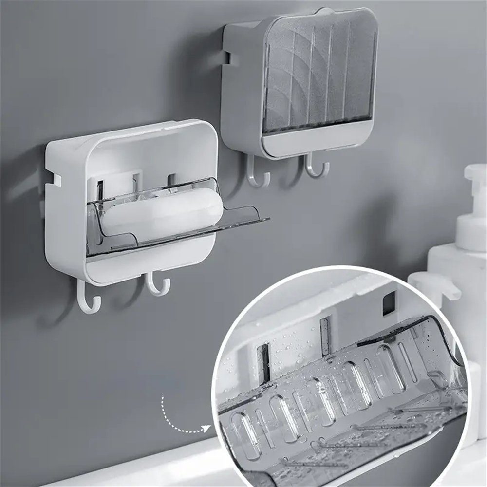 TUABUR Seifenkorb Wand-Seifenschale mit Deckel – Seifenaufbewahrung Haken und Praktische Weiß