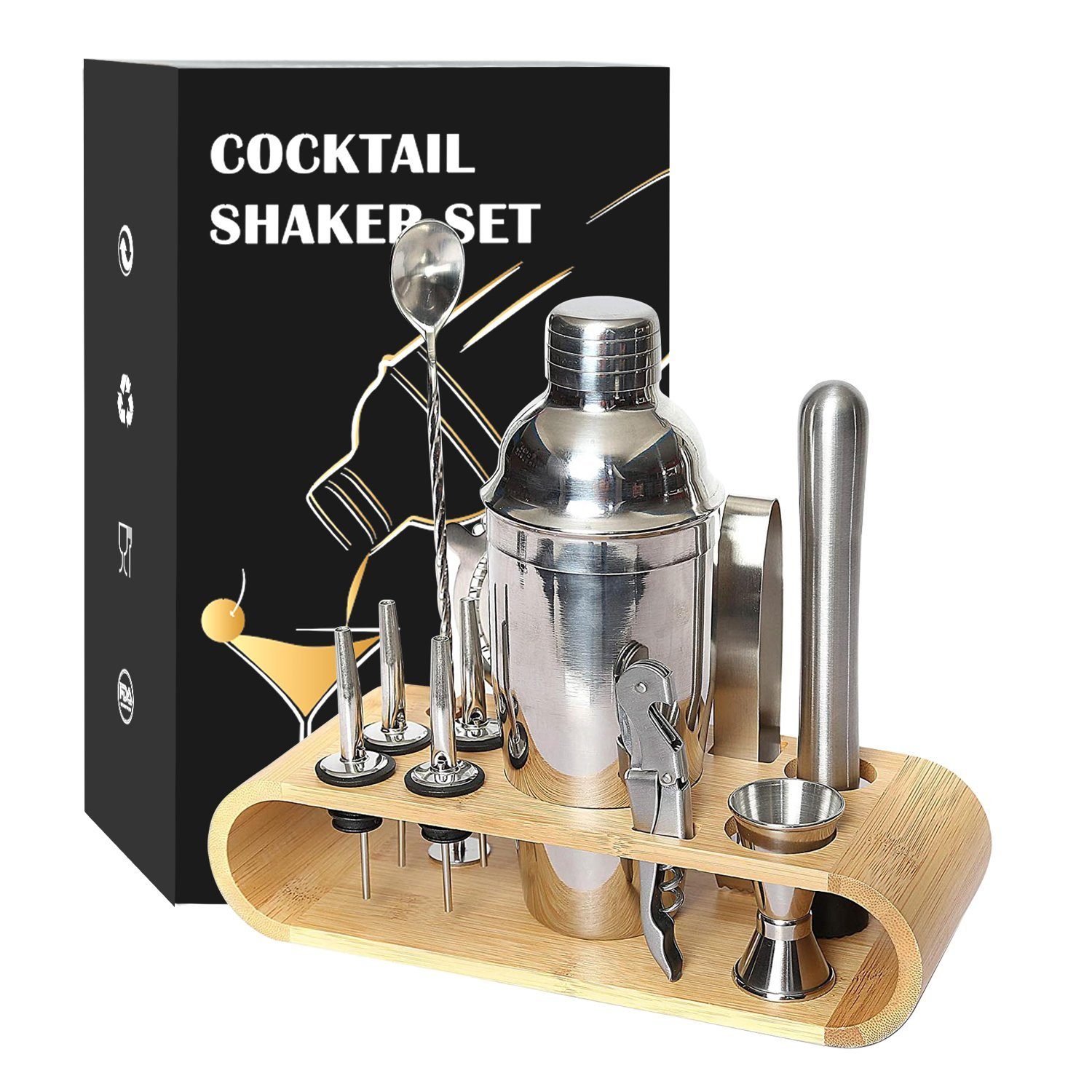 Faizee Möbel Cocktail Shaker Cocktail Shaker Set: 750 ml Edelstahl Martini Shaker 11 tlg, Rostfrei, (11-tlg)