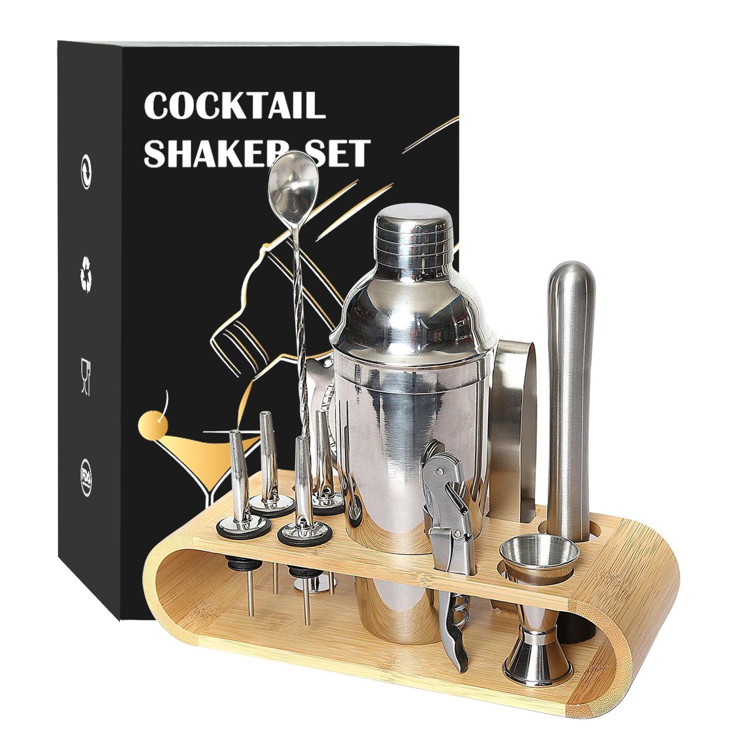 Faizee Möbel Cocktail Шейкер Cocktail Шейкер Set: 750 ml Edelstahl Martini Шейкер 11 tlg, Rostfrei, (11-tlg)