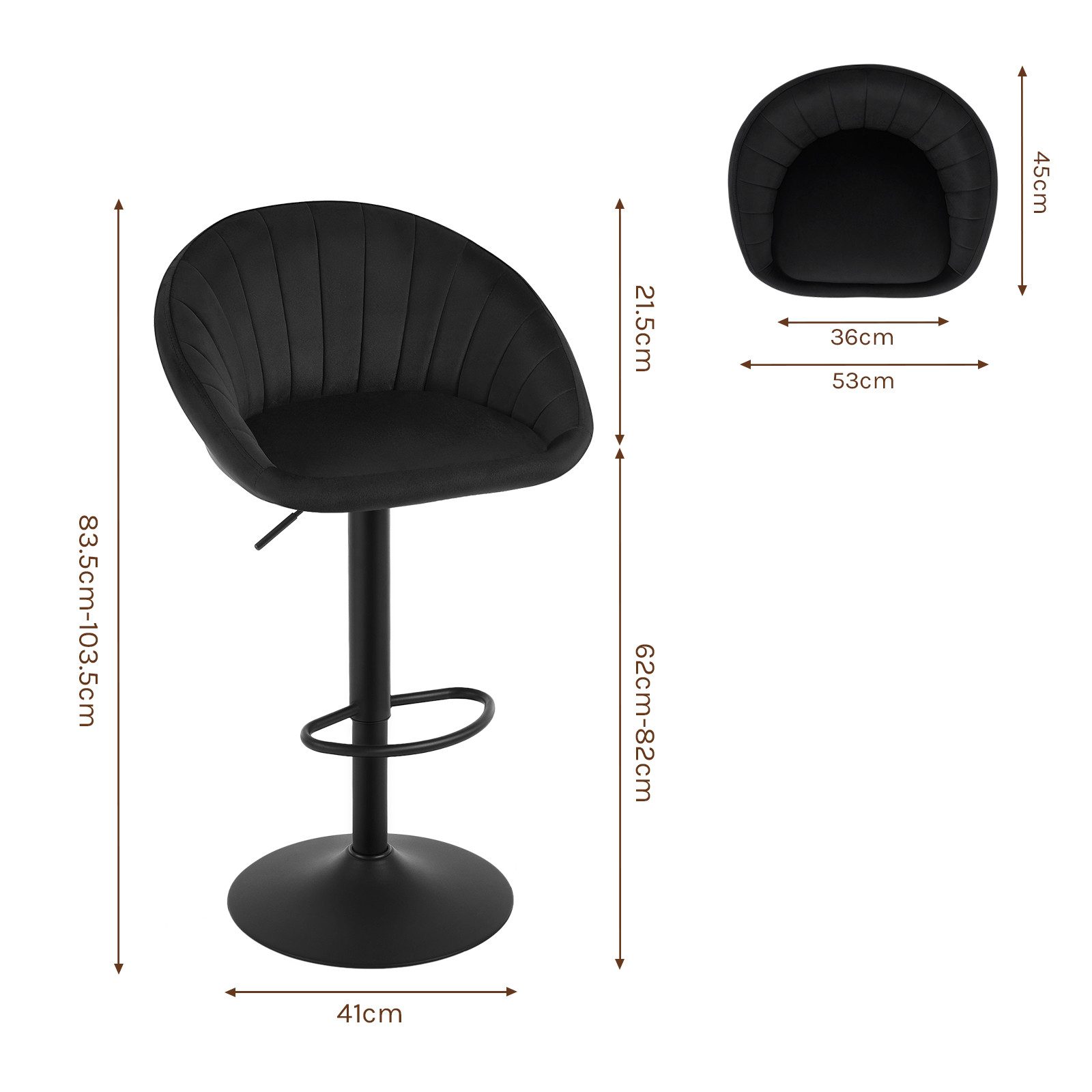 Woltu Barhocker (1 St), küchenhocker höhenverstellbar, Ergonomischer Stuhl, Samt