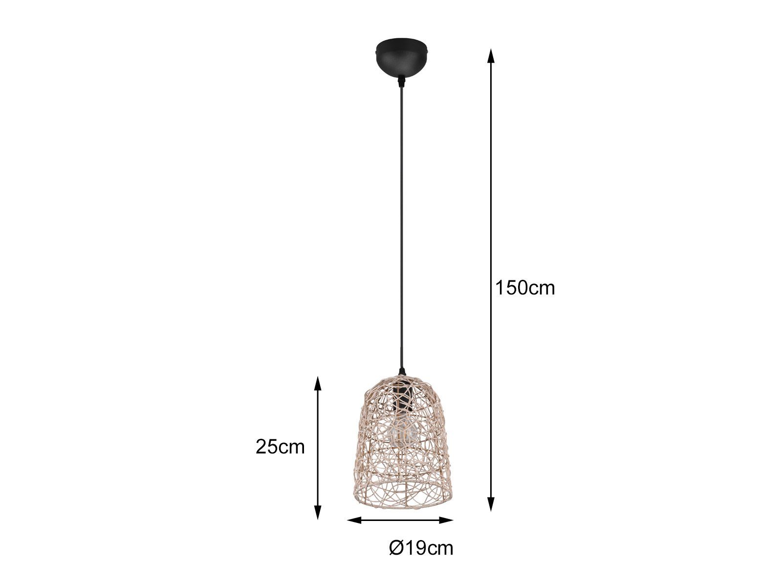 Ø19cm Lampen-schirm klein-e über-n Rattan Dimmfunktion, Pendelleuchte, LED meineWunschleuchte Esstisch, Boho warmweiß, hängend wechselbar, LED