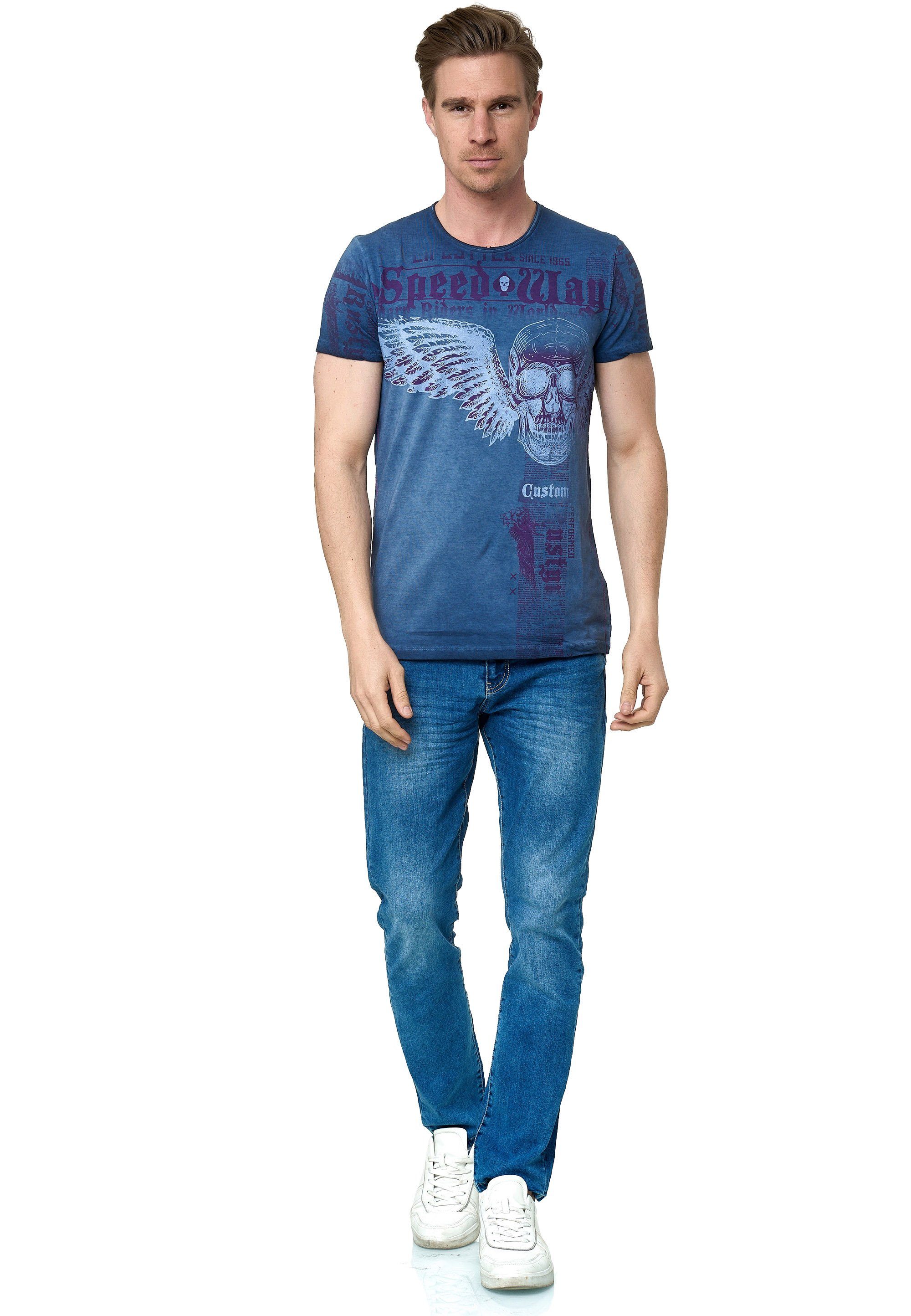 Rusty Neal T-Shirt mit coolem Allover-Print indigo | T-Shirts