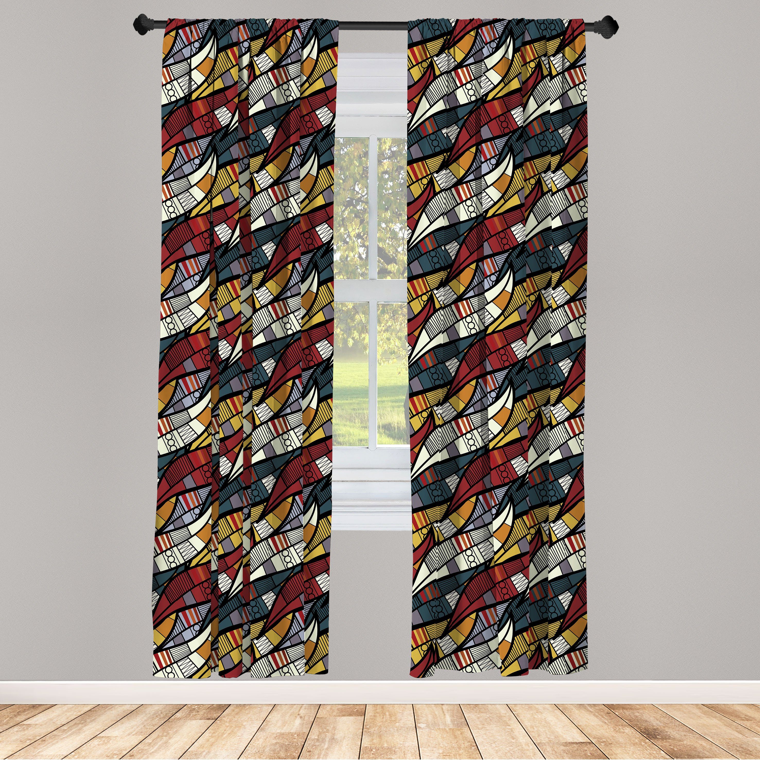 Gardine Vorhang für Wohnzimmer Schlafzimmer Dekor, Abakuhaus, Microfaser, afrikanisch Kreise Chevrons Linien