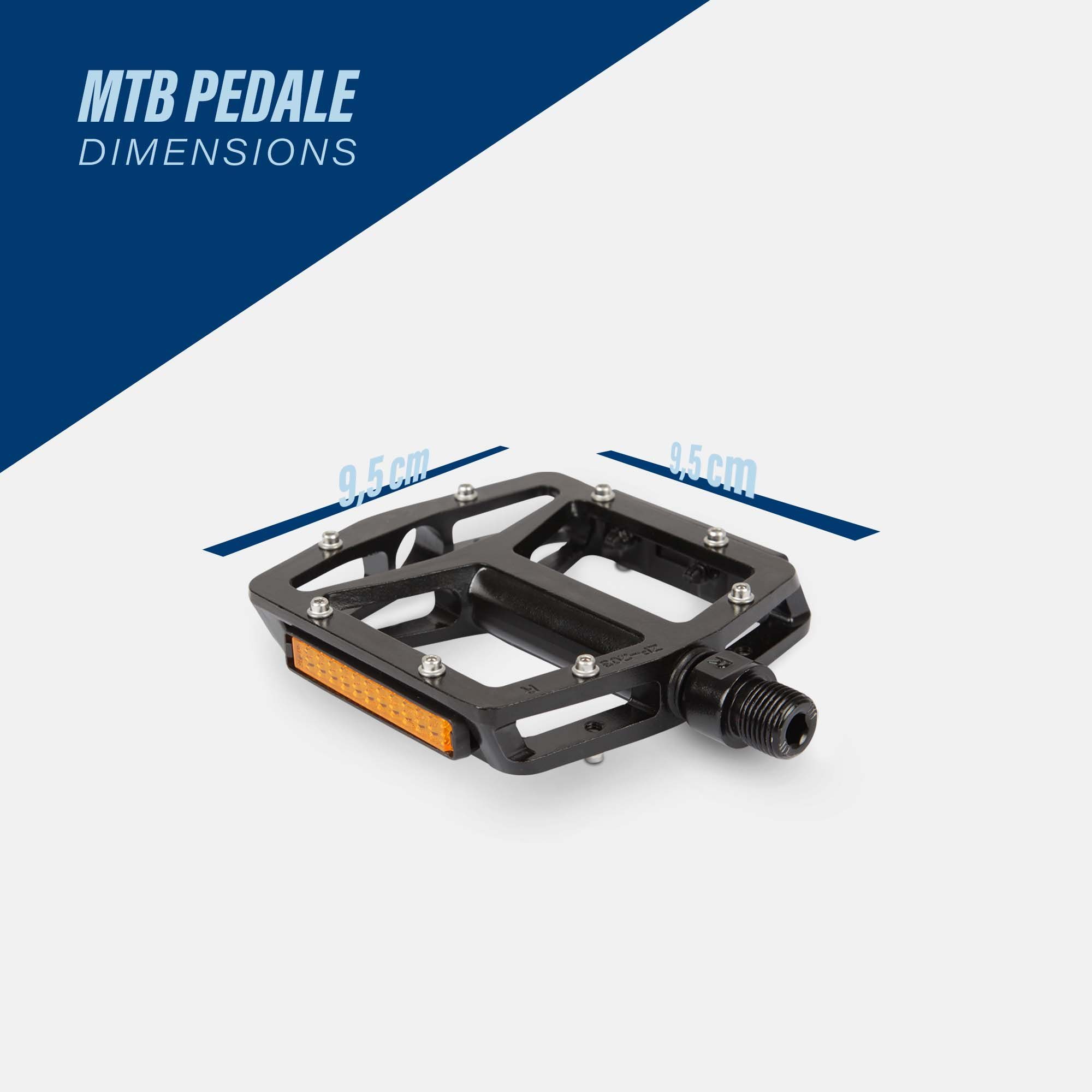 Bestlivings Fahrradpedale MTB aus Aluminium mit Reflektoren & Edelstahl-Pins (Set, 2-tlg., rutschfest, gelenkschonend, Schwarz, 9,5x9,5 cm)