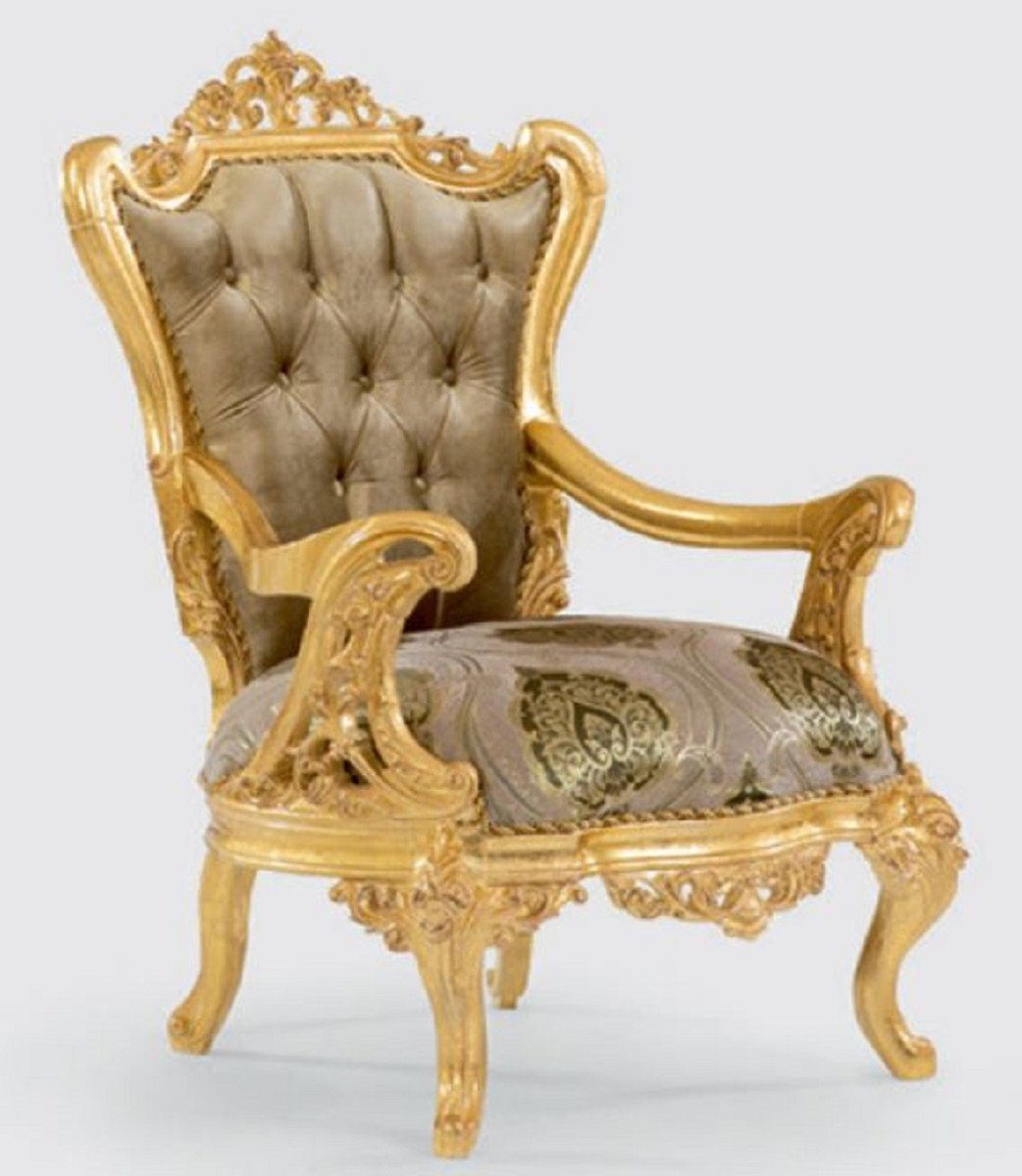 Casa Padrino Sessel Barock x x - Sessel mit Grün 80 Luxus elegantem Gold Edel Grau Wohnzimmer / / H. & Prunkvoll 116 Wohnzimmer Barock Möbel - - 80 Muster cm Handgefertigter Sessel