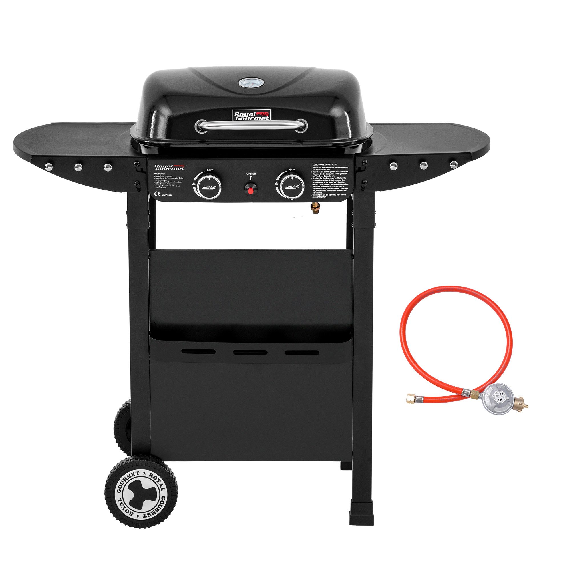 Royal Gourmet Gasgrill 2-Brenner Gasgrill und Griddle Combo, 2 IN 1 Grillwagen, mit abnehmbarem Fettbehälter und eingebautem Thermometer