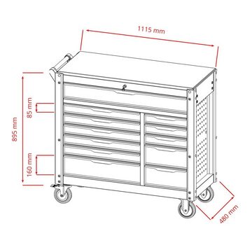 Mephisto-Tools Werkzeugwagen, (umfangreich bestückt), 12 abschließbare Schubladen, Werkzeug ist aus hochwertigem CRV