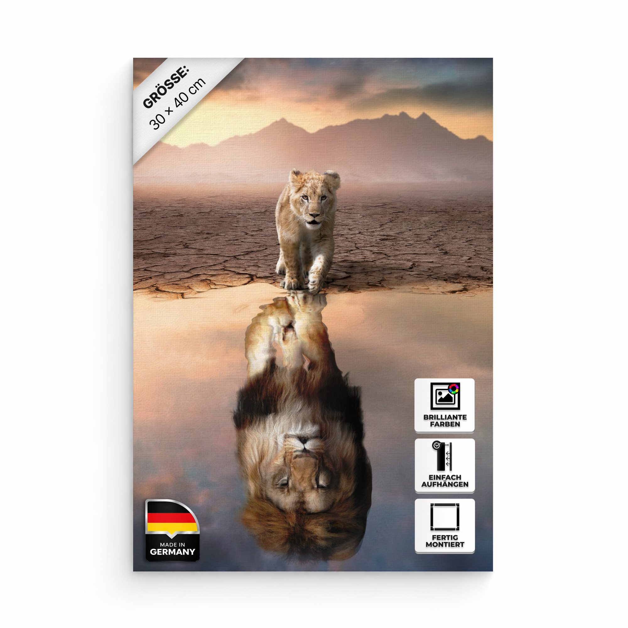 Hustling Sharks Leinwandbild Löwen-Bild als XXL Leinwandbild "Lion Reflection" - Tierbilder, In 7 Größen erhältlich.