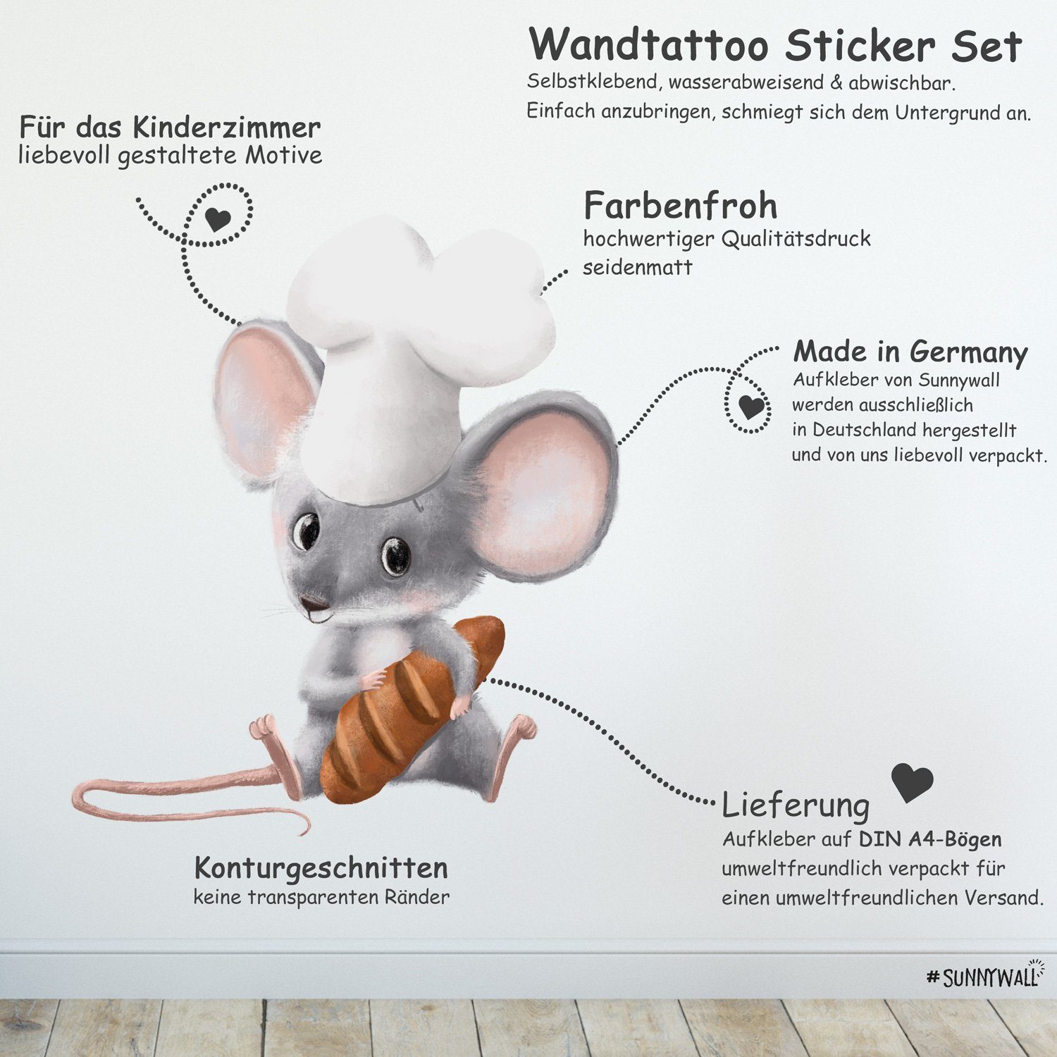 Sunnywall Wandtattoo Küchenchef Chilly Maus Wandsticker für Küche od. Kinderzimmer – Bild 2 von 5