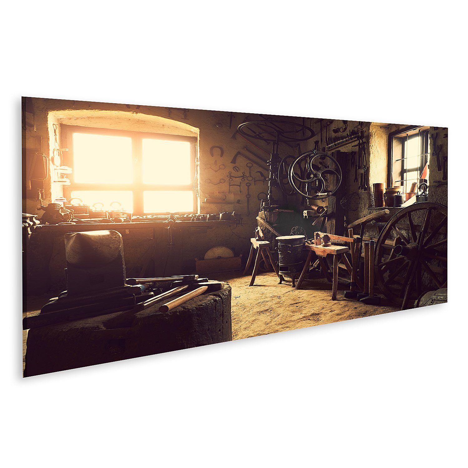 islandburner Leinwandbild Bild auf Leinwand Alte Werkstatt Werkzeuge Schmiedewerkstatt Wandbild