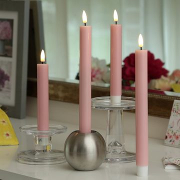 Deluxe Homeart LED-Kerze LED Stabkerzen Mia Tafelkerzen Echtwachs flackernd H: 24cm rosa 2Stk (2-tlg)