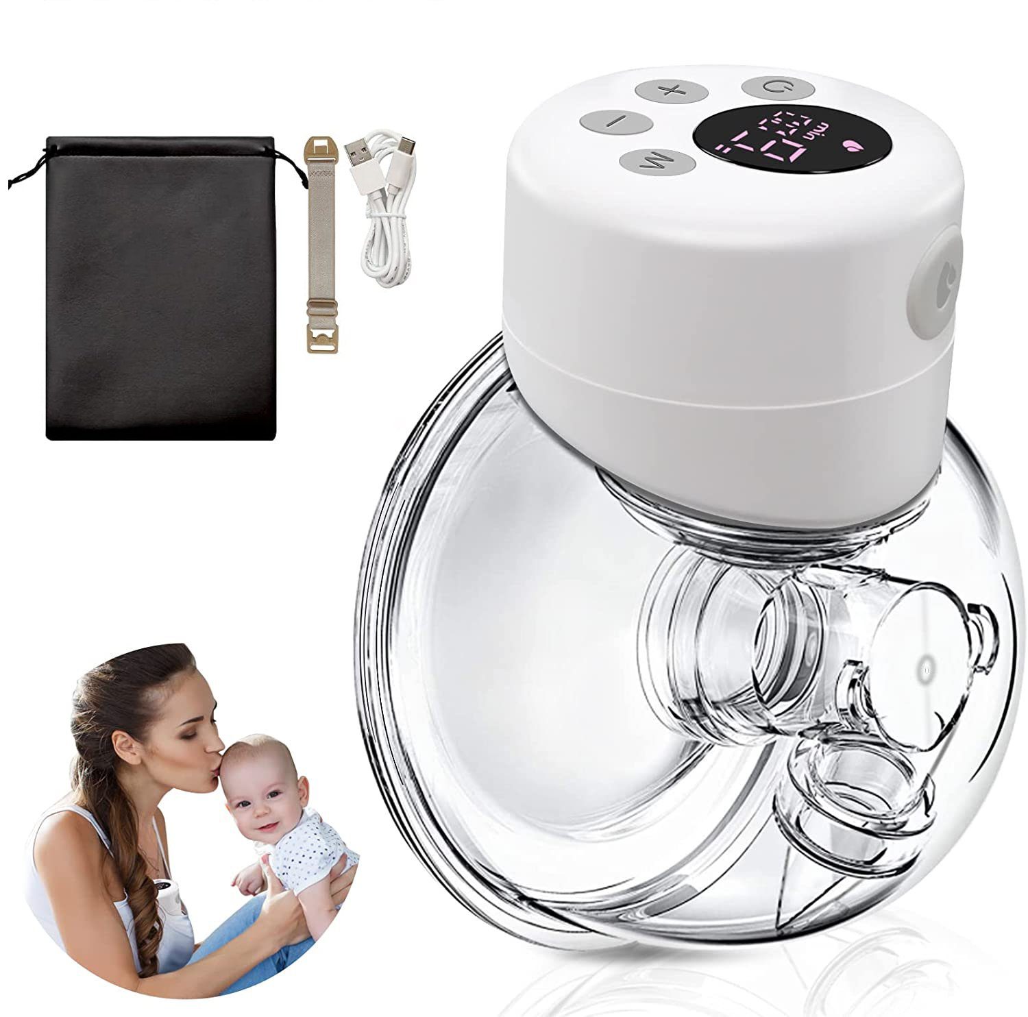 Aoucheni Elektrische Milchpumpe Tragbare Milchpumpe, elektrische Milchpumpe freihändig, set, Milchpumpe Elektrisch S12*1, 180 ml Babyflasche