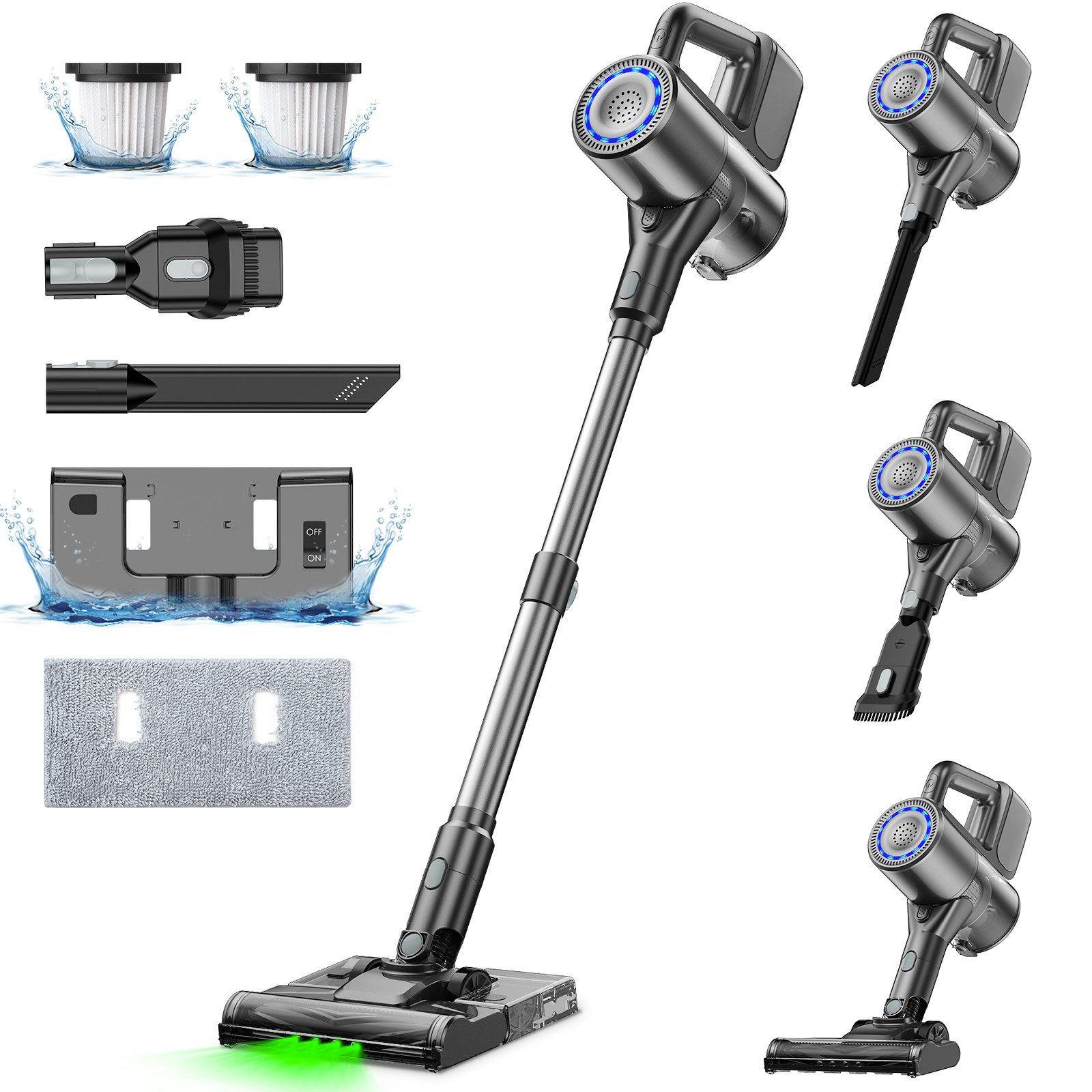ZMH Akku-Handstaubsauger S7 Plus Stielstaubsauger Kabellos 40/30Kpa Stark Saugkraft 40Min, 500,00 W, beutellos, mit Zyklon & Anti-Tangle Technologie Teppiche