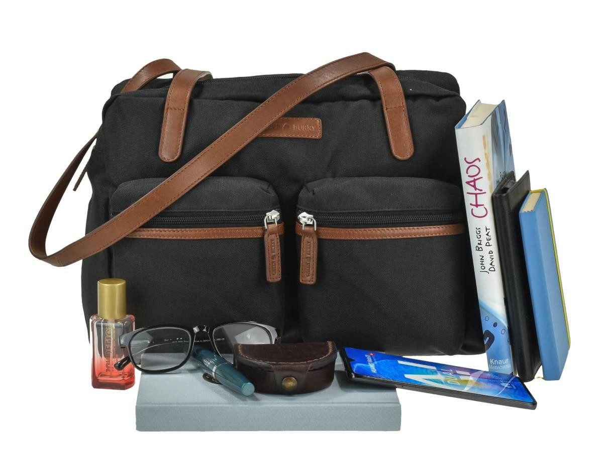 Greenburry Shopper "Emily" Nylon Schultertasche 35x24cm, leicht, kompakt, praktisch, lange Gurte, schwarz