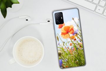 MuchoWow Handyhülle Blumen - Mohn - Frühling - Natur - Rot - Blau, Phone Case, Handyhülle Xiaomi 11T Pro, Silikon, Schutzhülle