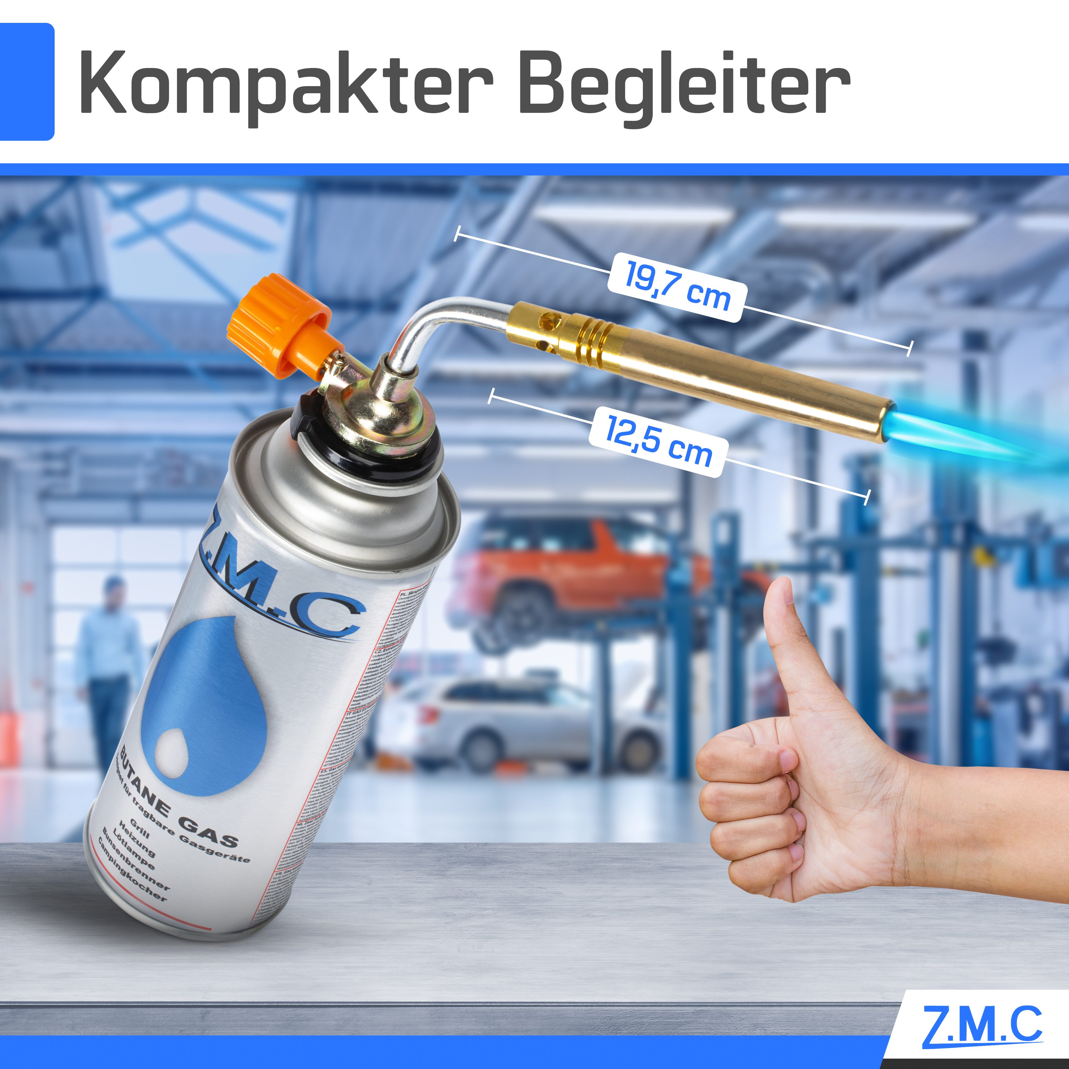 ZMC Flambierbrenner Lötbrenner Gasbrenner Lötlampe 1,65 kW bis zu 1371 °C + Gaskartuschen, (Schweißbrenner mit einstellbarer Flamme, Bunsenbrenner Küchenbrenner, 8-tlg), Flambierbrenner Abflammgerät Brenneraufsatz ideal für Camping