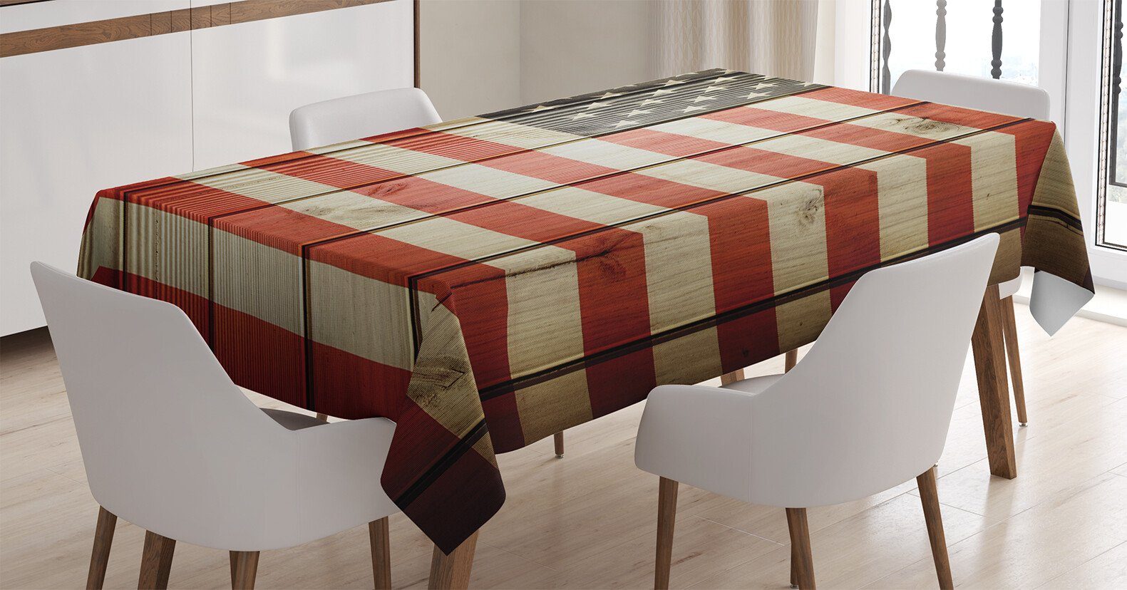 Abakuhaus Tischdecke Farbfest Waschbar Für den Außen Bereich geeignet Klare Farben, Amerikanische Flagge Holz Design Flagge