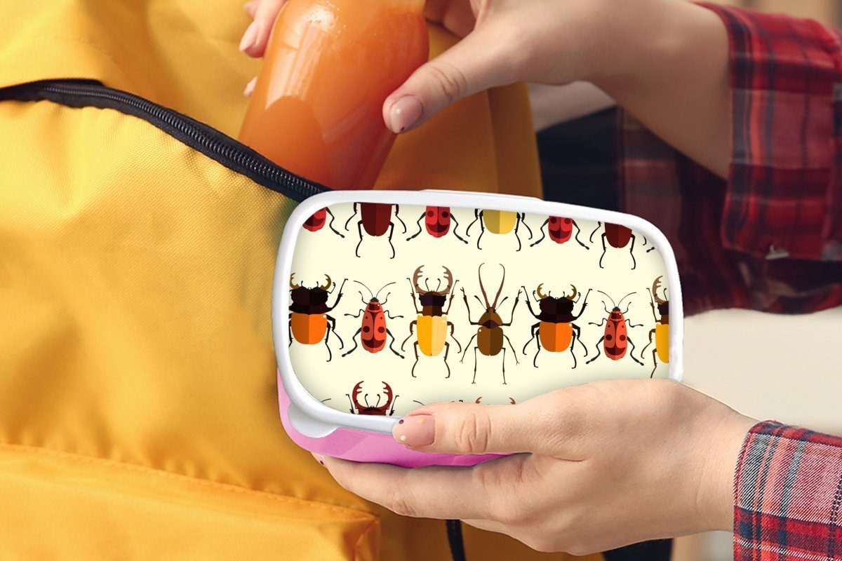 MuchoWow Insekten, Erwachsene, Kinder, - Brotbox Brotdose rosa Käfer (2-tlg), für - Snackbox, Muster Kunststoff Kunststoff, Lunchbox Mädchen,