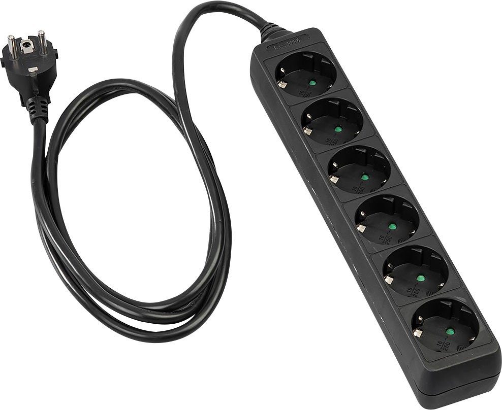 Hama Mehrfachsteckdose, 6-fach, 1,4 m, Schwarz Steckdosenleiste 6-fach (Kabellänge 1,4 m)
