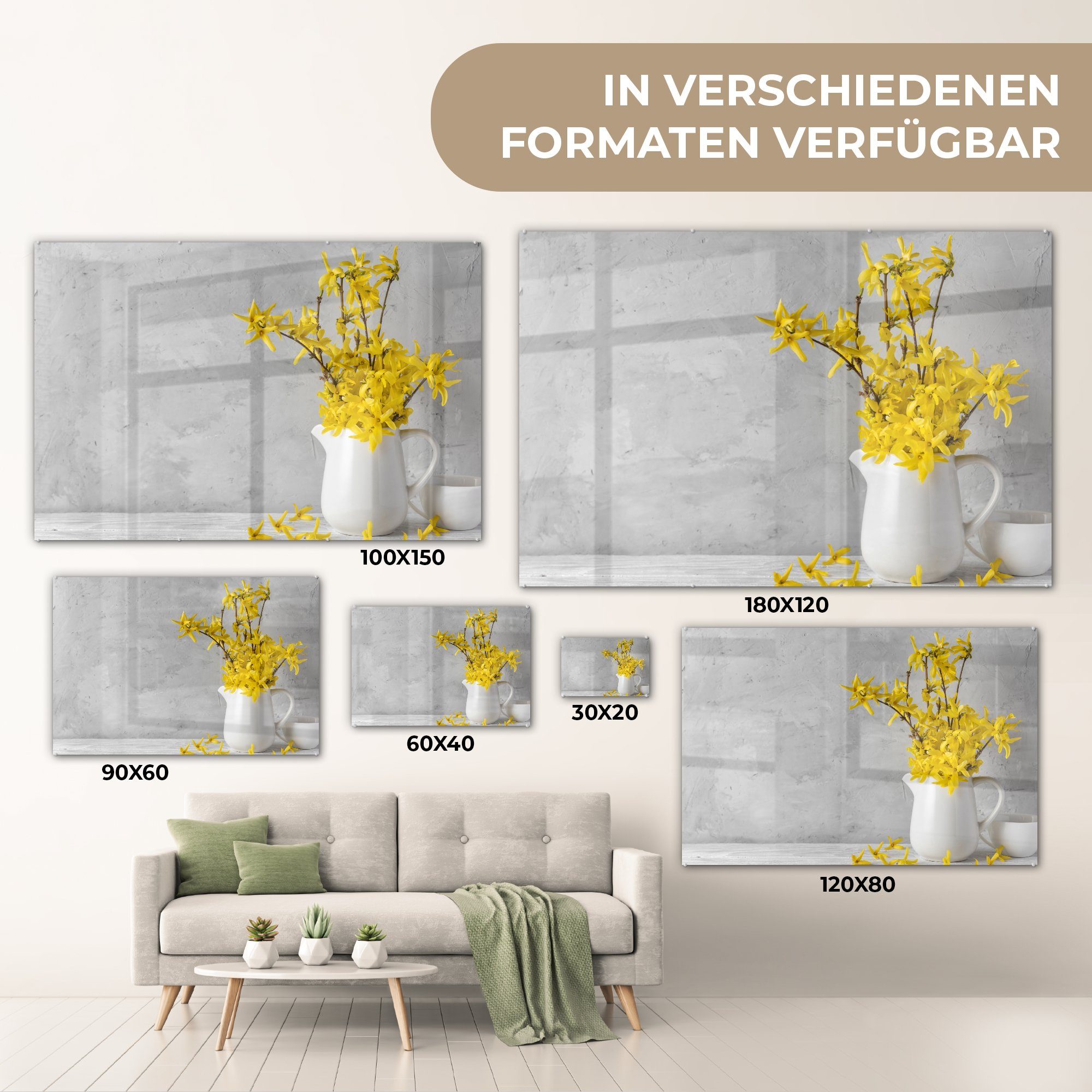 - Stilleben, auf Blumen Glas Glas - auf Glasbilder MuchoWow - (1 Acrylglasbild - Gelb Wandbild Foto - Wanddekoration St), Bilder