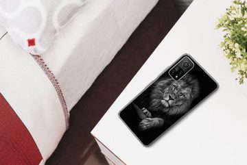 MuchoWow Handyhülle Löwe - Tiere - Schwarz - Weiß, Phone Case, Handyhülle Xiaomi Mi 10T, Silikon, Schutzhülle