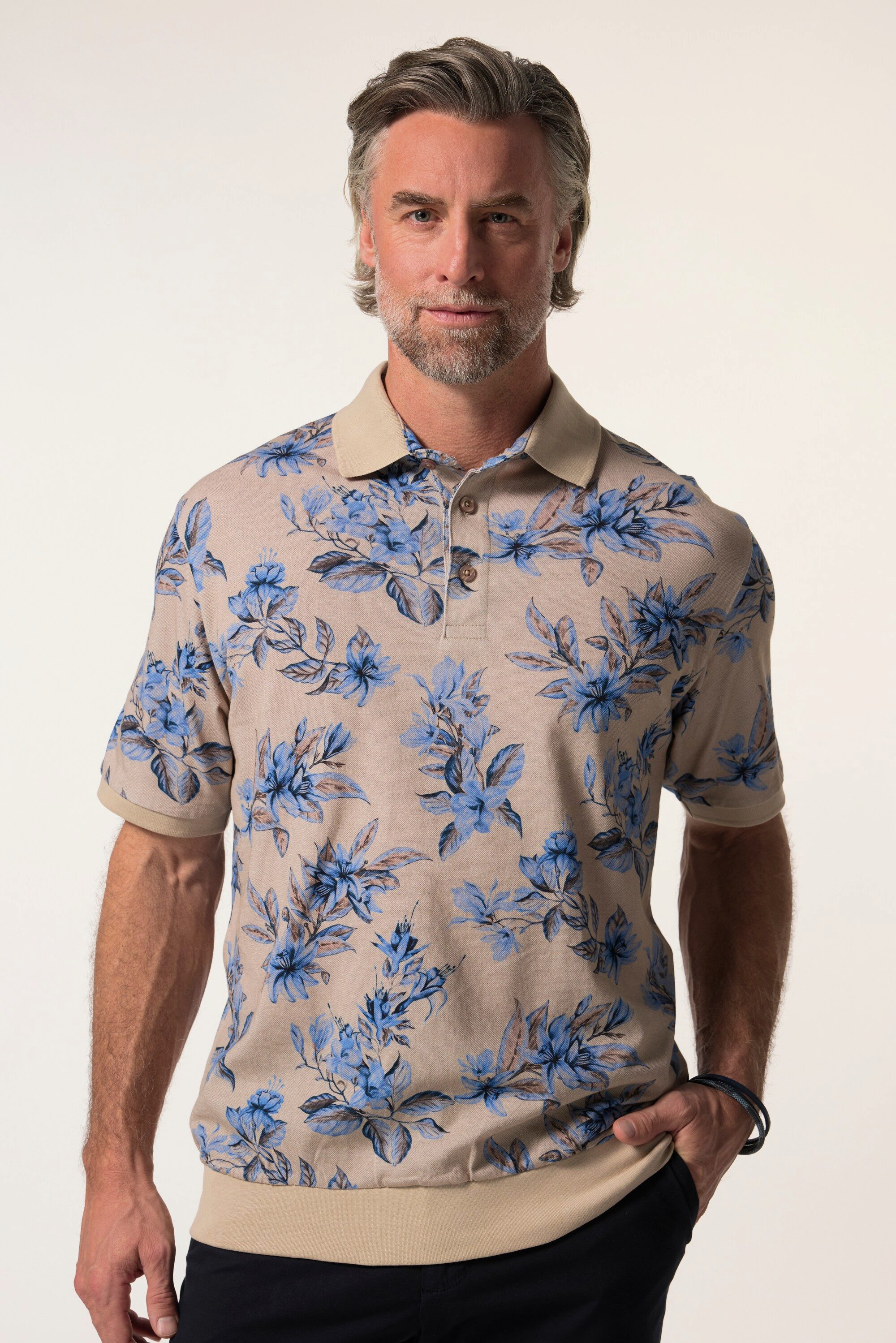Poloshirt Poloshirt Halbarm Bauchfit Piqué Alloverprint