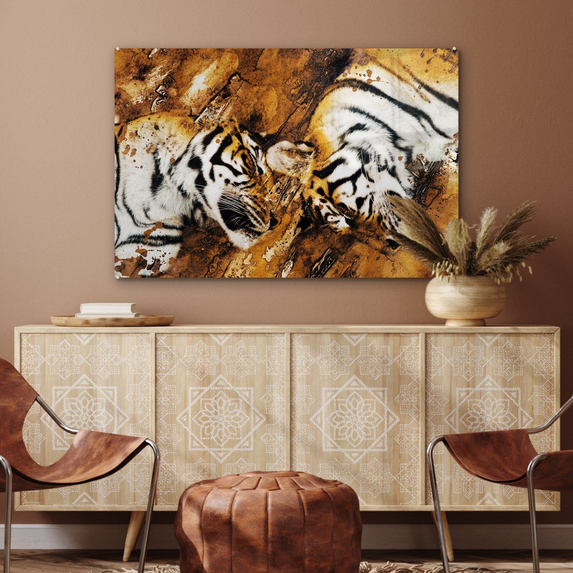 Tiger & Natur, - Wohnzimmer - (1 St), Acrylglasbild Schlafzimmer Baum MuchoWow Acrylglasbilder