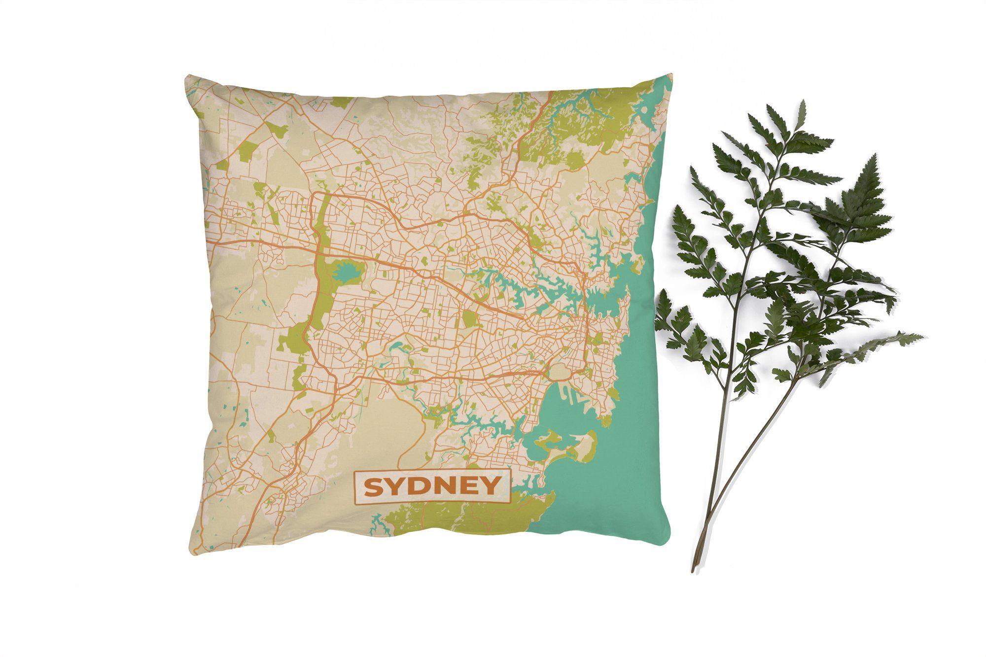 MuchoWow Dekokissen Sydney - Vintage - Stadtplan - Karte, Zierkissen mit Füllung für Wohzimmer, Schlafzimmer, Deko, Sofakissen | Dekokissen