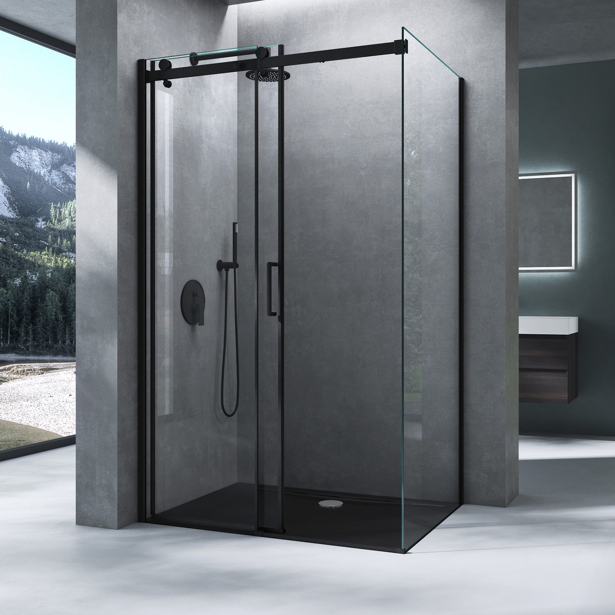 Mai & Mai Eckdusche Duschkabine mit Softclose-Schiebetür und 8 mm Nano-ESG-Glas Rav19k, BxT: 100x70 cm, Aluminium Rahmen mit Alu-Schwall-Leiste