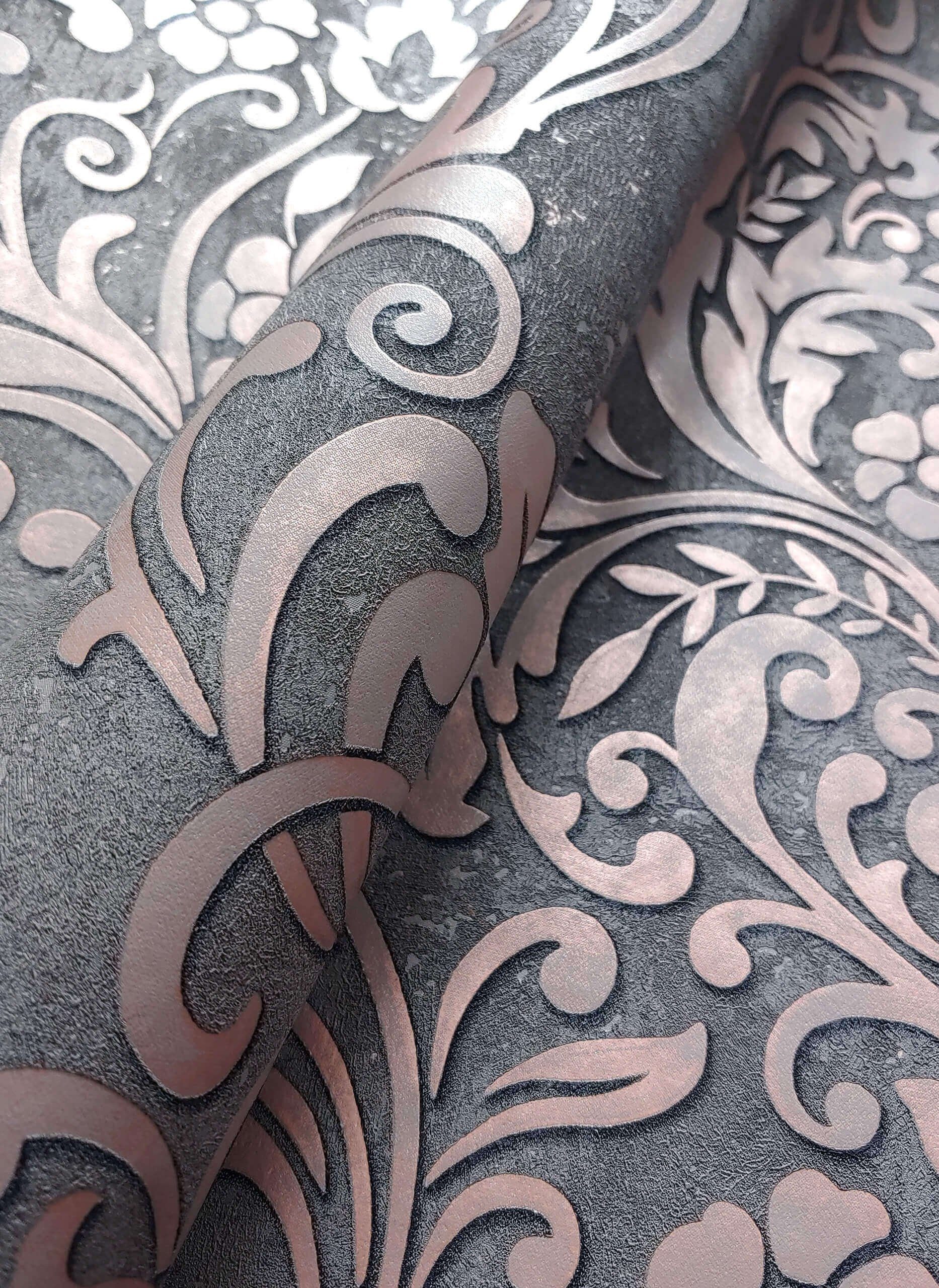 Newroom Vliestapete Hyo Tapete Barocktapete Glänzend,Ornamente,Prunk, Grau günstig online kaufen