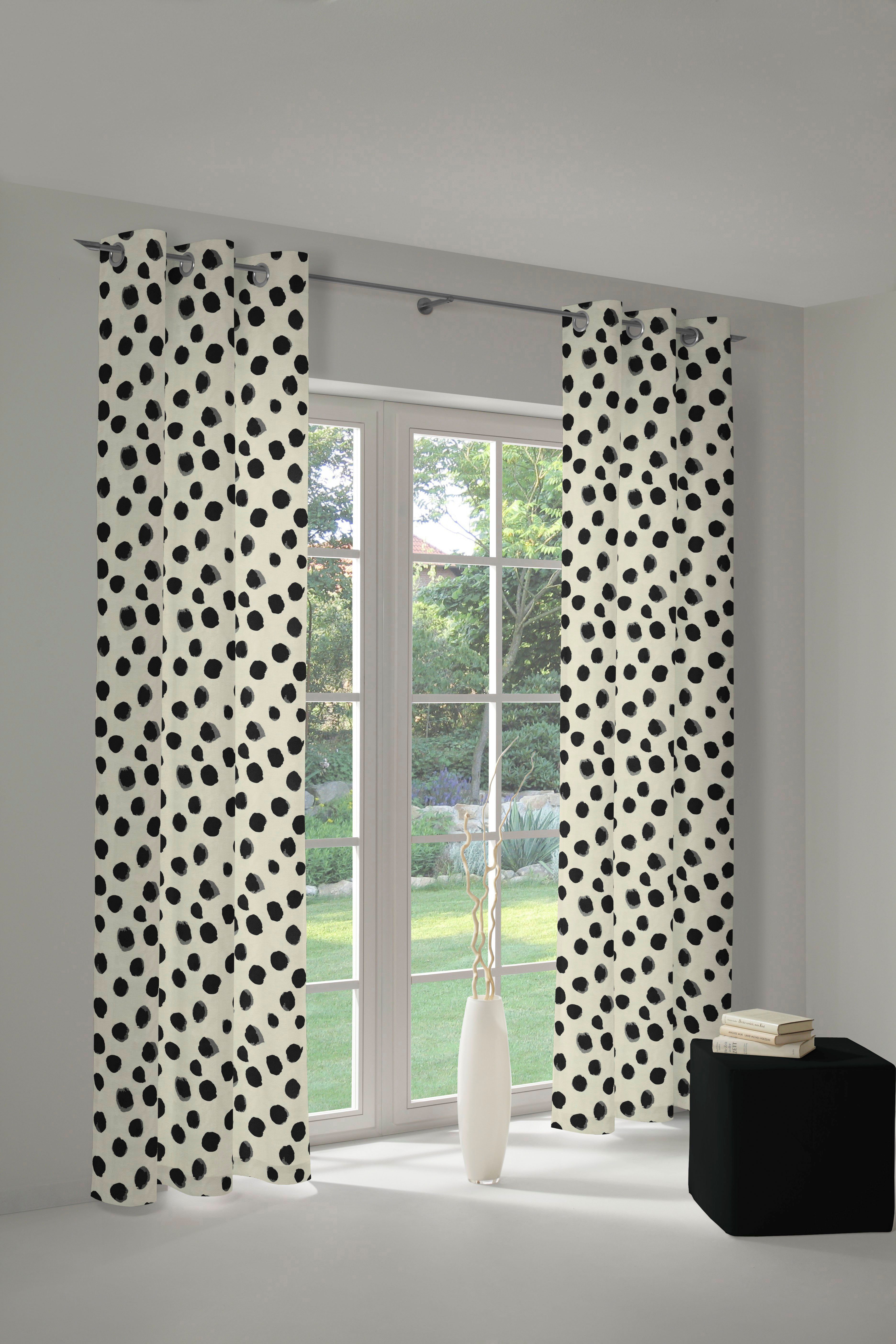 Ösen Adam, naturweiß/schwarz Dots, Vorhang Materialien nachhaltige (1 St), Jacquard, blickdicht,