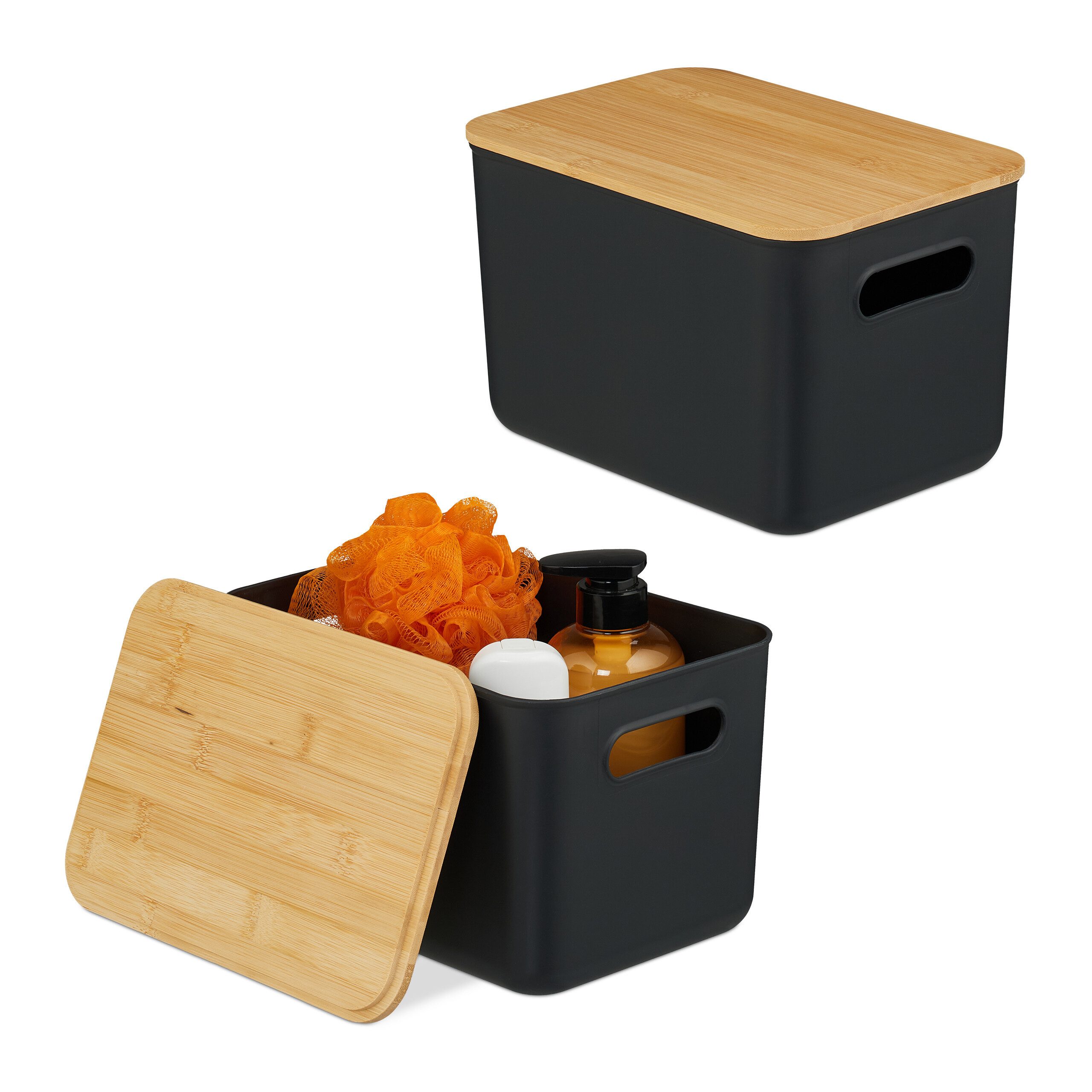 relaxdays Aufbewahrungsbox mit Deckel 2er Set (2er Set), schwarz günstig online kaufen