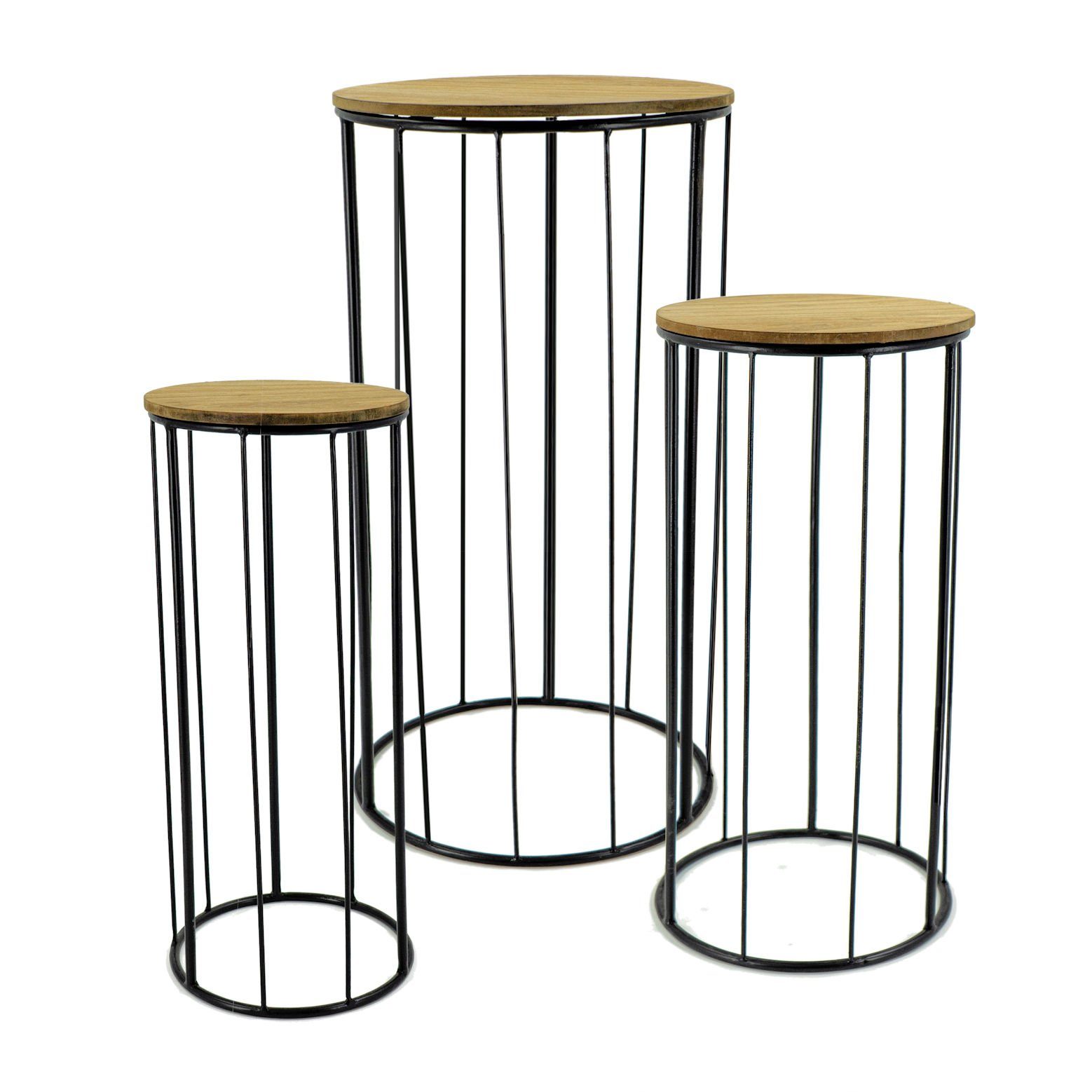 Spetebo Beistelltisch Metall Beistelltisch schwarz - 3er Set (3er Set), Pflanzenständer mit Holzplatte