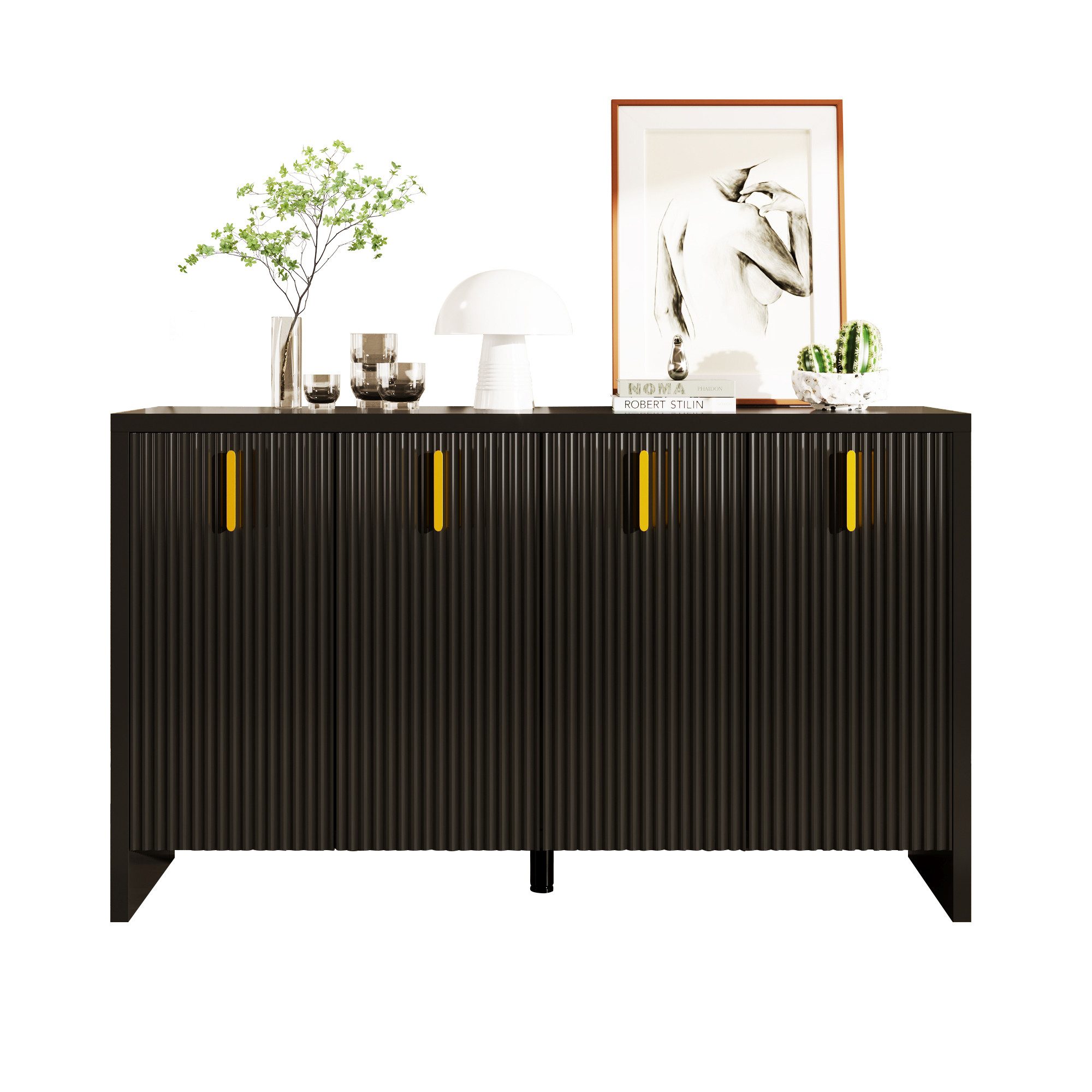 Refined Living Sideboard Modernes, minimalistisches Sideboard Wohnzimmerschrank (1 St., 140*80*38cm, 1 St., Die ideale Kombination aus flexibler Lagerung und elegantem Design), mit goldenen Griffen und verstellbaren Trennwänden