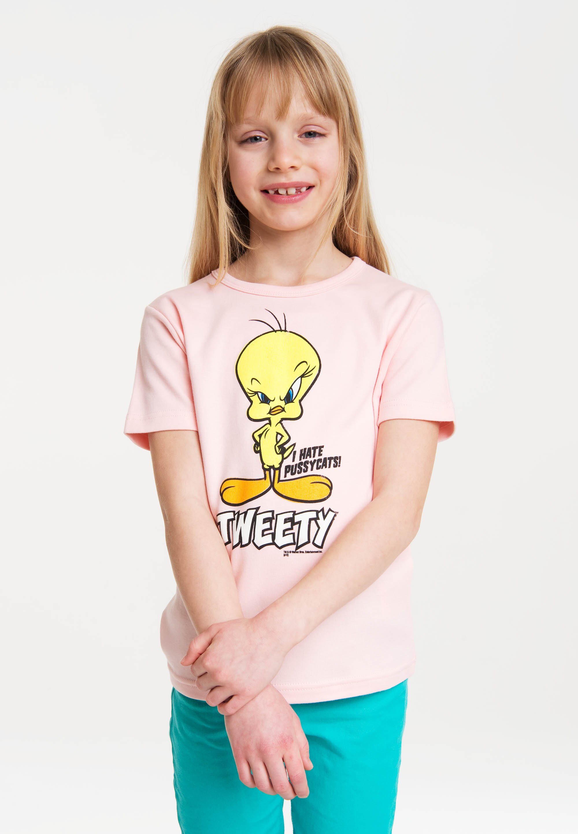 LOGOSHIRT T-Shirt Looney Tunes niedlichem Tweety rosa Print - mit